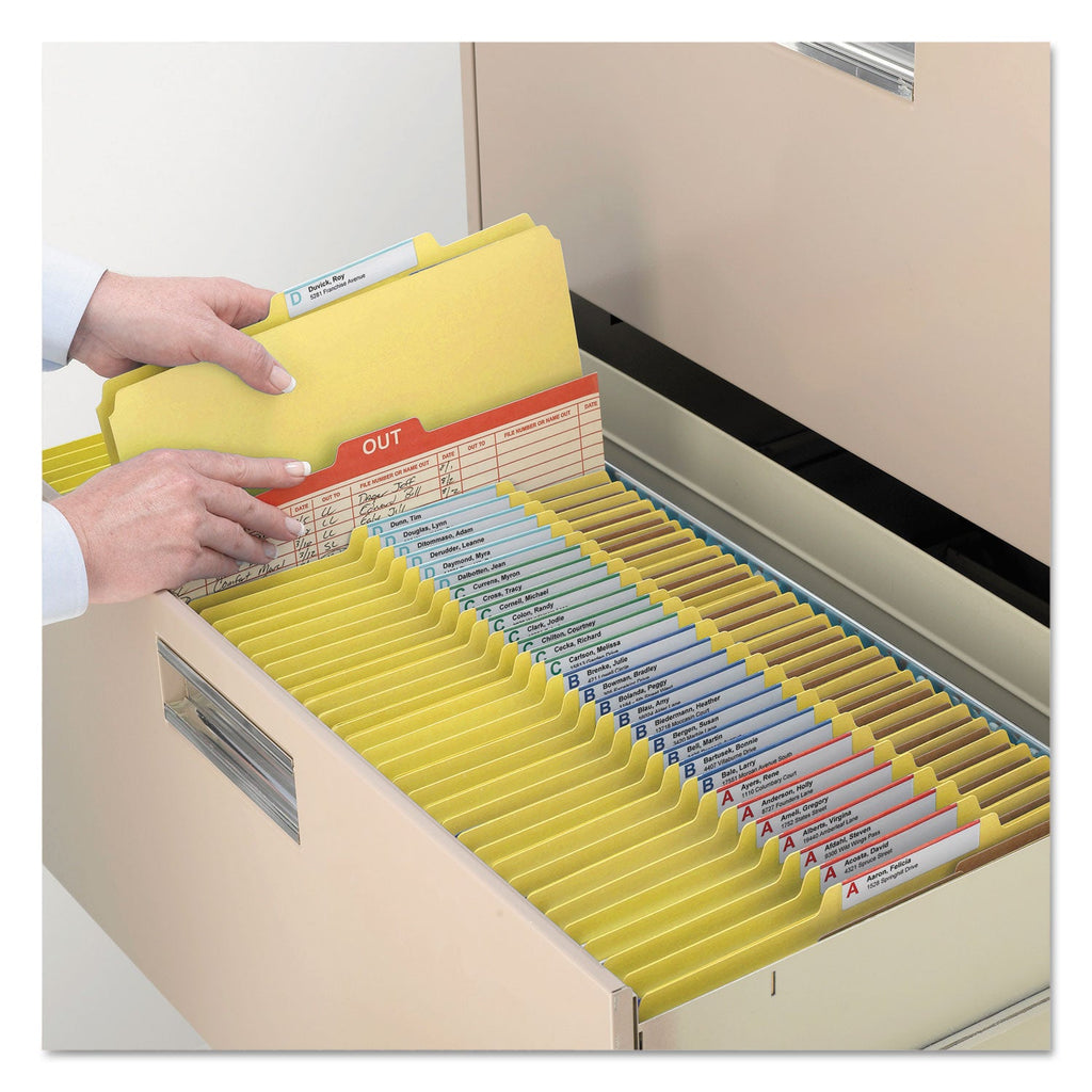 Smead 6-Section Pressboard Top Tab Pocket-Style Classification Folders with SafeSHIELD Fasteners, 2 Dividers, Legal, Yellow, 10/Box