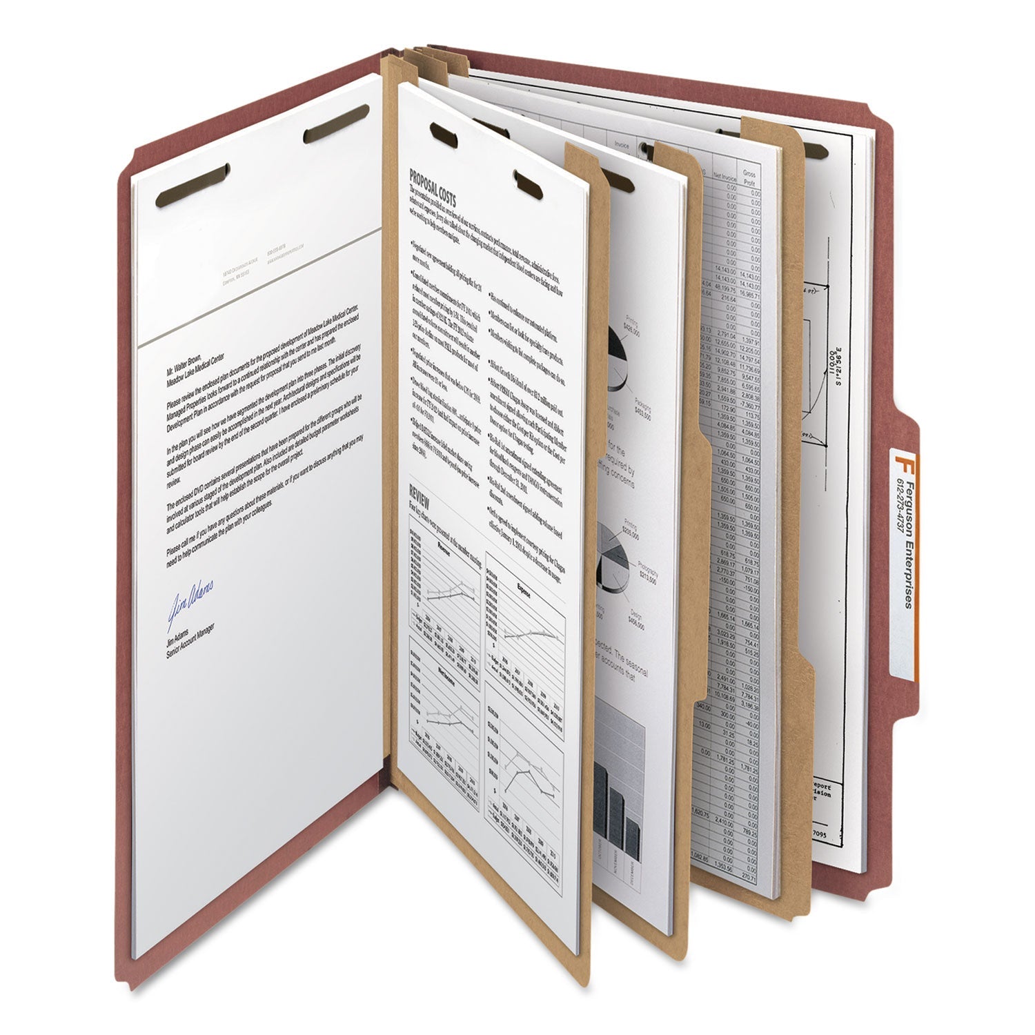 Smead 100% Recycled Pressboard Classification Folders, 3 Dividers, Legal Size, Red, 10/Box
