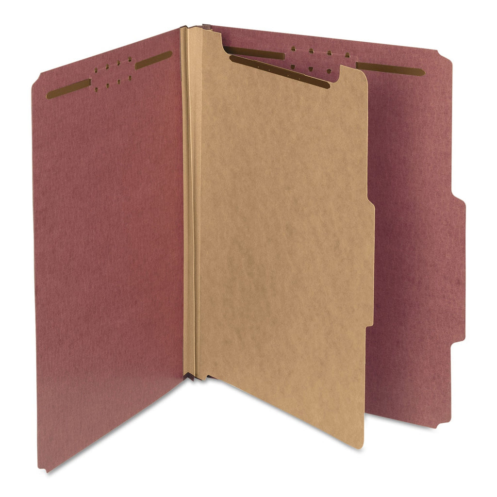 Smead 100% Recycled Pressboard Classification Folders, 1 Divider, Letter Size, Red, 10/Box