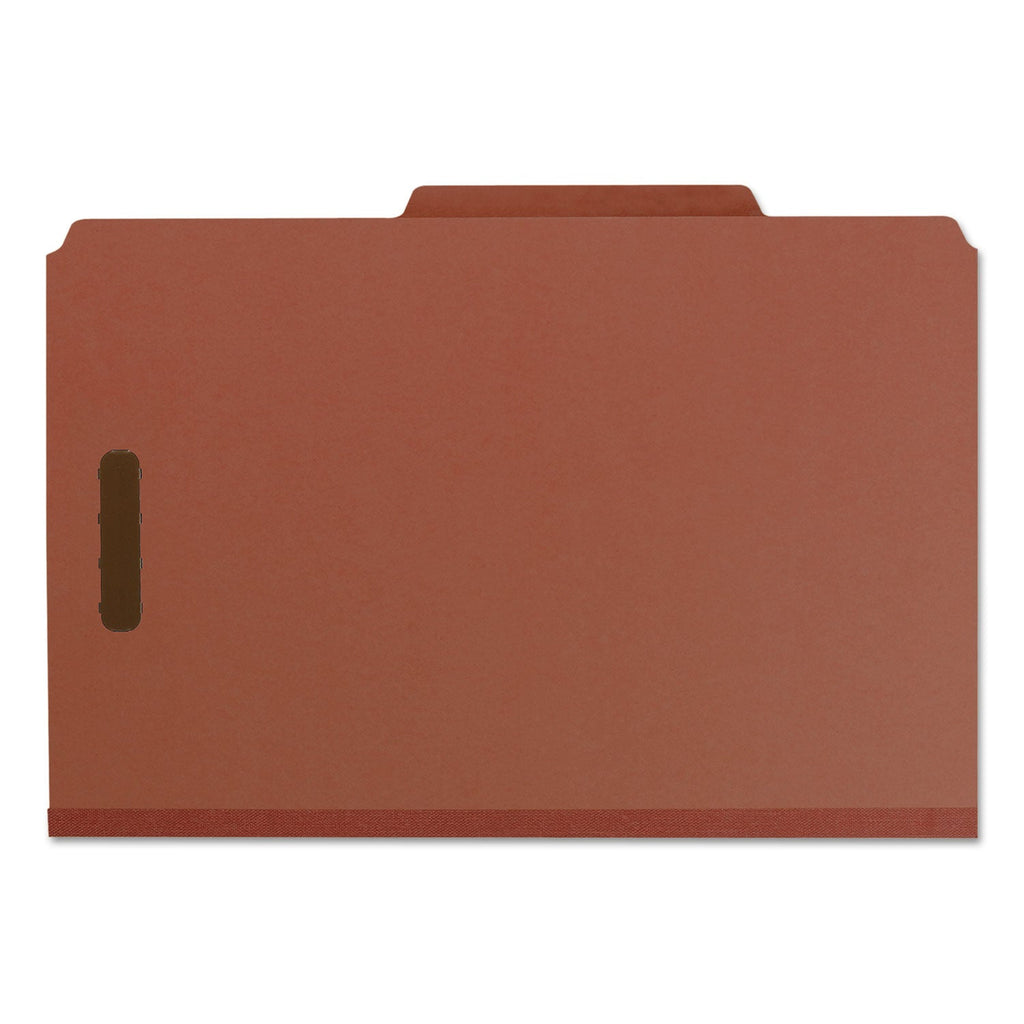 Smead 100% Recycled Pressboard Classification Folders, 2 Dividers, Legal Size, Red, 10/Box