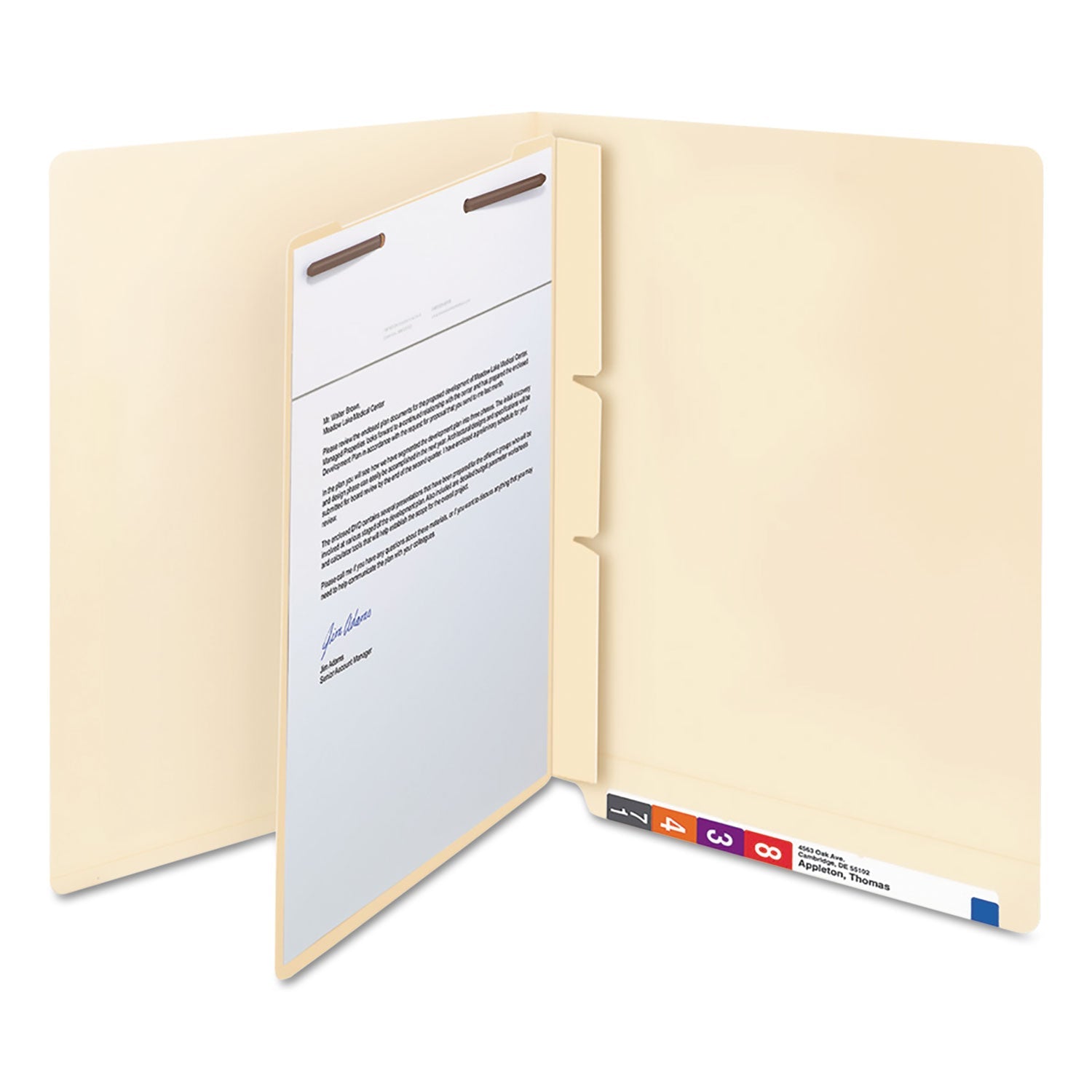 Smead Self-Adhesive Folder Dividers for Top/End Tab Folders with 2-Prong Fasteners, Letter Size, Manila, 100/Box