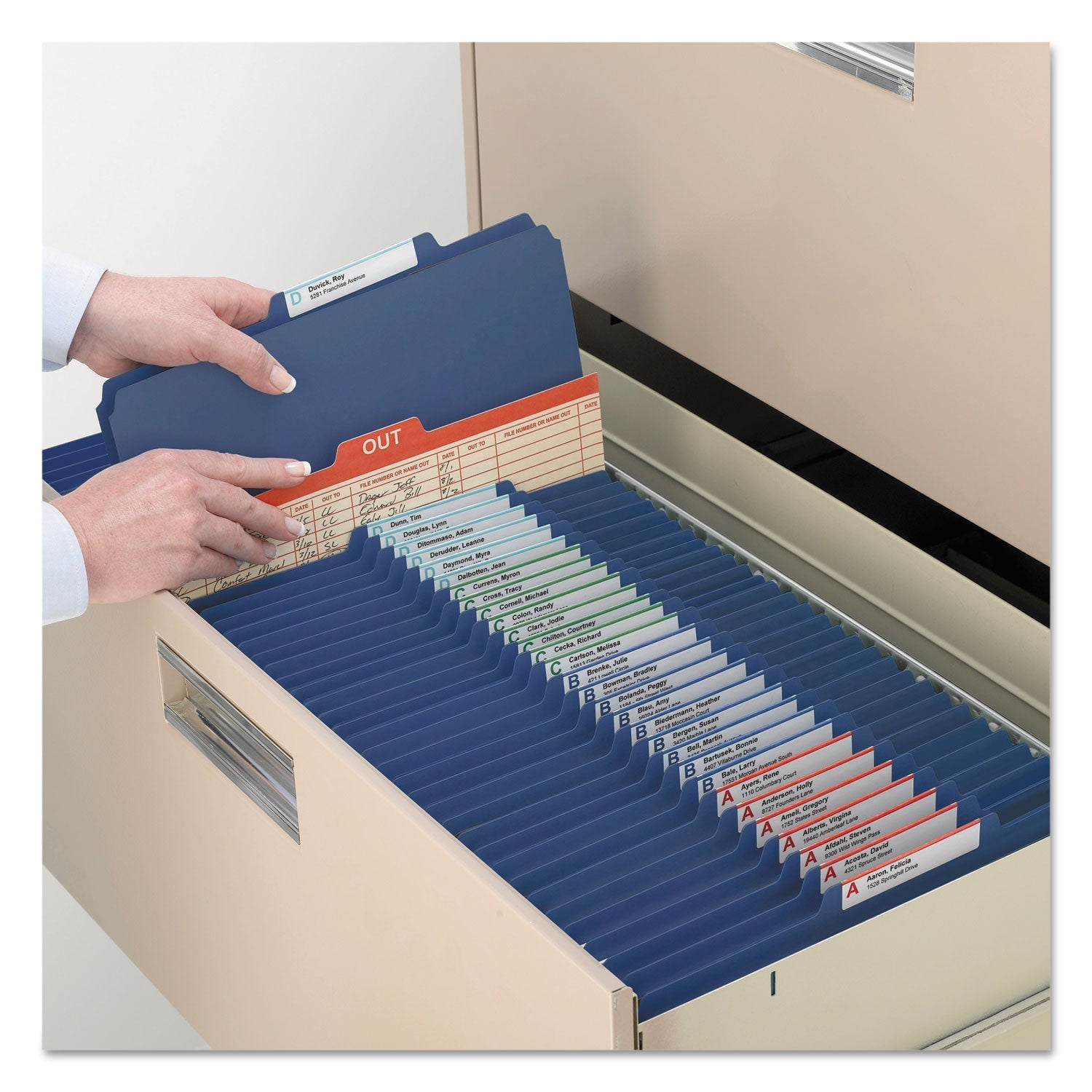 Smead Four-Section Pressboard Top Tab Classification Folders with SafeSHIELD Fasteners, 1 Divider, Letter Size, Dark Blue, 10/Box