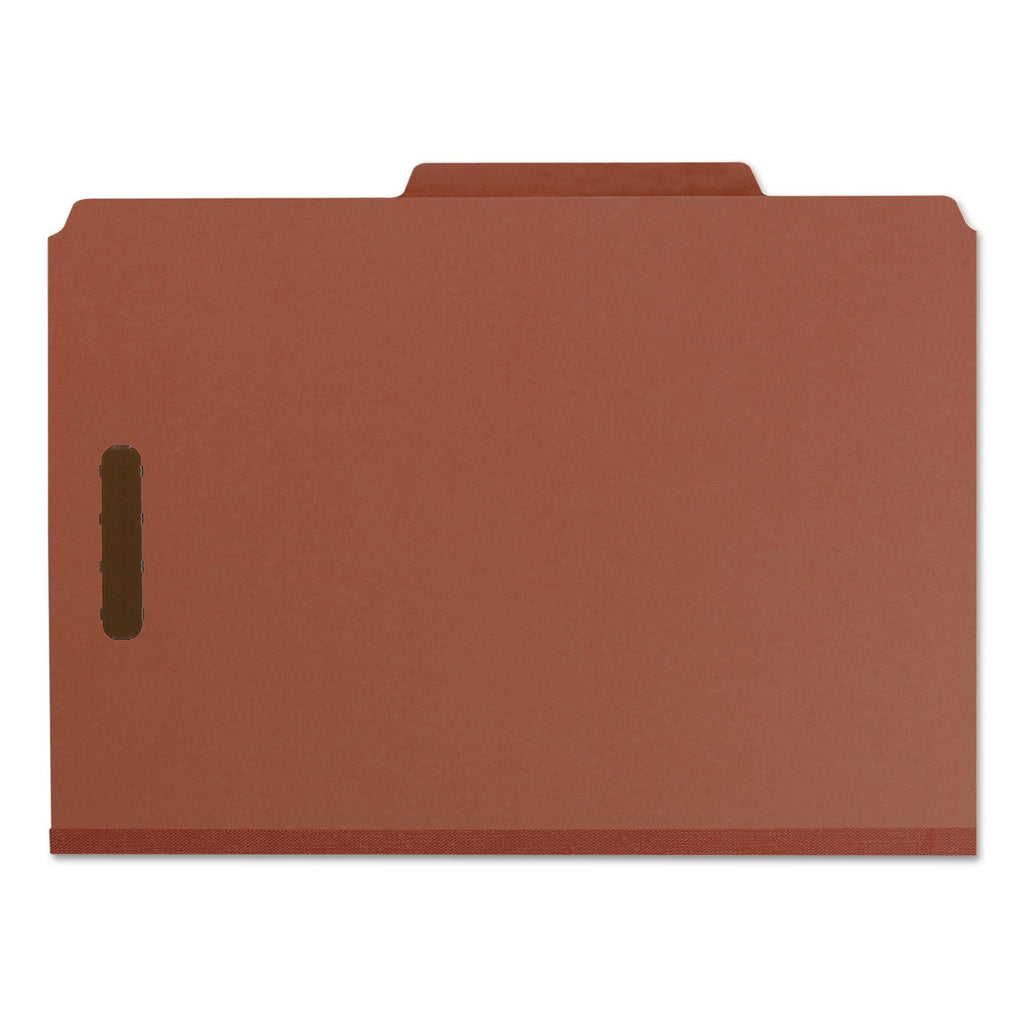 Smead 100% Recycled Pressboard Classification Folders, 3 Dividers, Legal Size, Red, 10/Box