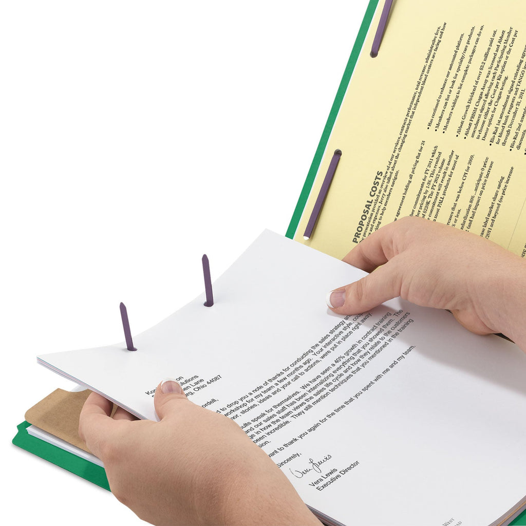 Smead Four-Section Pressboard Top Tab Classification Folders with SafeSHIELD Fasteners, 1 Divider, Letter Size, Green, 10/Box