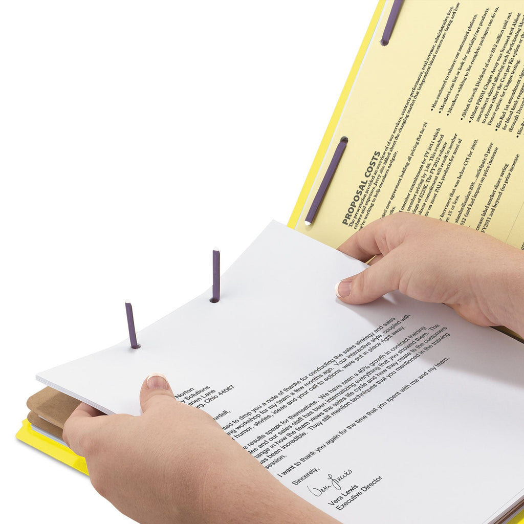 Smead 6-Section Pressboard Top Tab Pocket-Style Classification Folders with SafeSHIELD Fasteners, 2 Dividers, Legal, Yellow, 10/Box