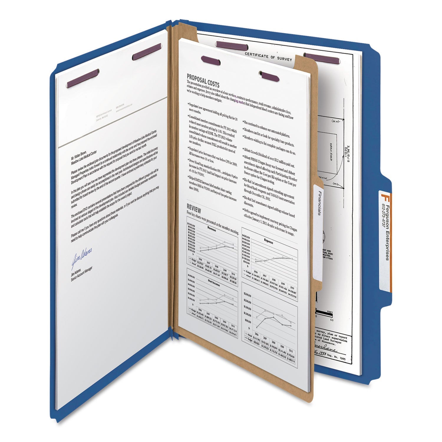 Smead Four-Section Pressboard Top Tab Classification Folders with SafeSHIELD Fasteners, 1 Divider, Legal Size, Dark Blue, 10/Box