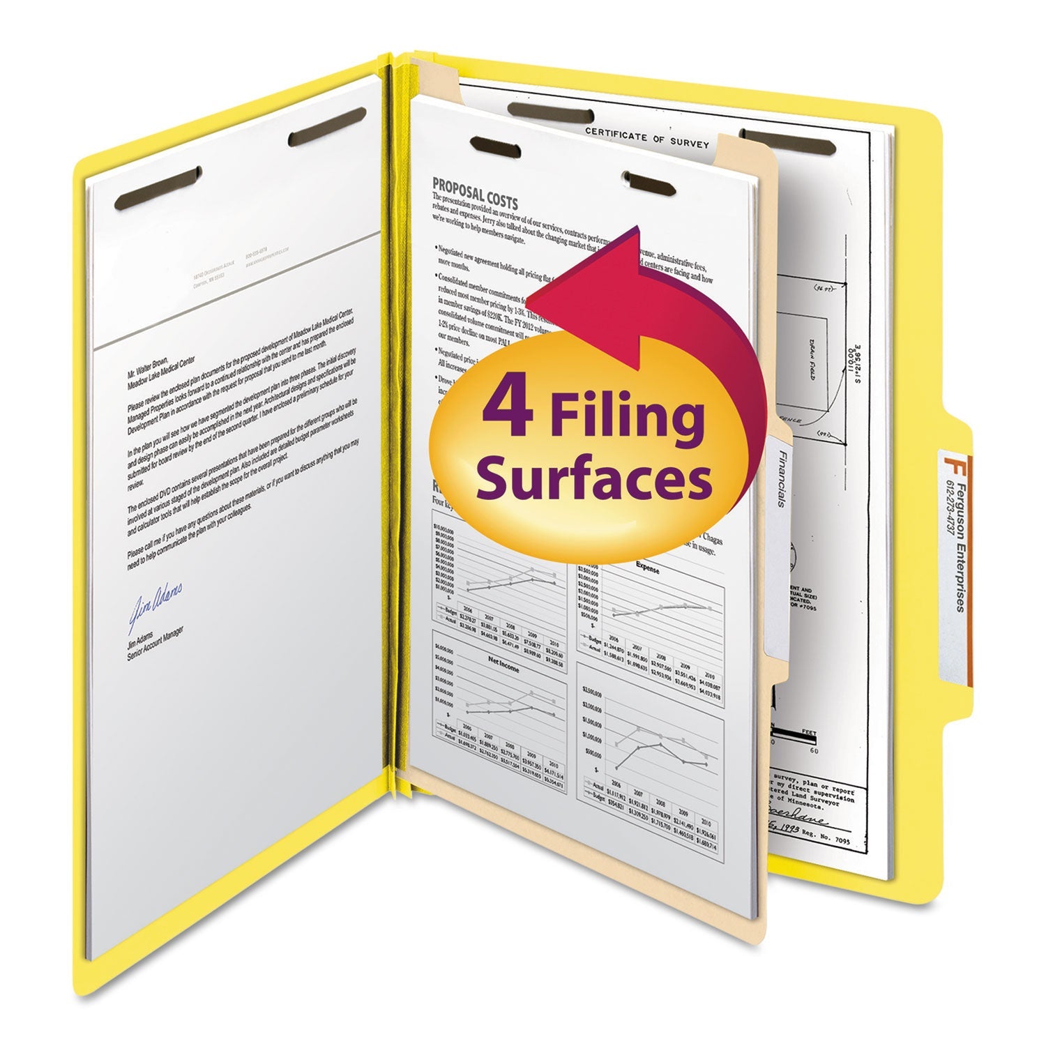 Smead Colored Top Tab Classification Folders, 1 Divider, Letter Size, Yellow, 10/Box