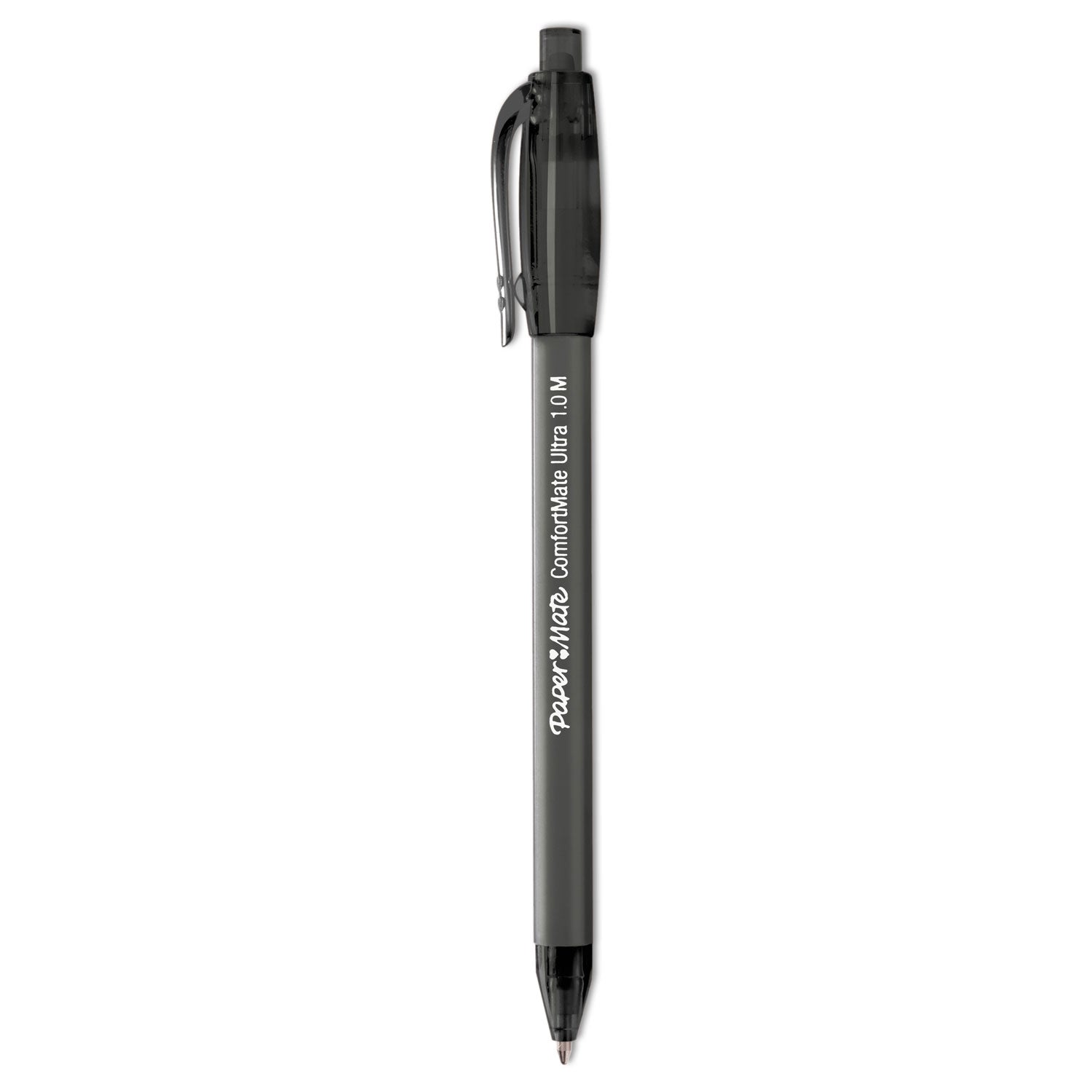 Paper Mate ComfortMate Ultra Ballpoint Pen, Retractable, Medium 1 mm, Black Ink, Black Barrel, Dozen