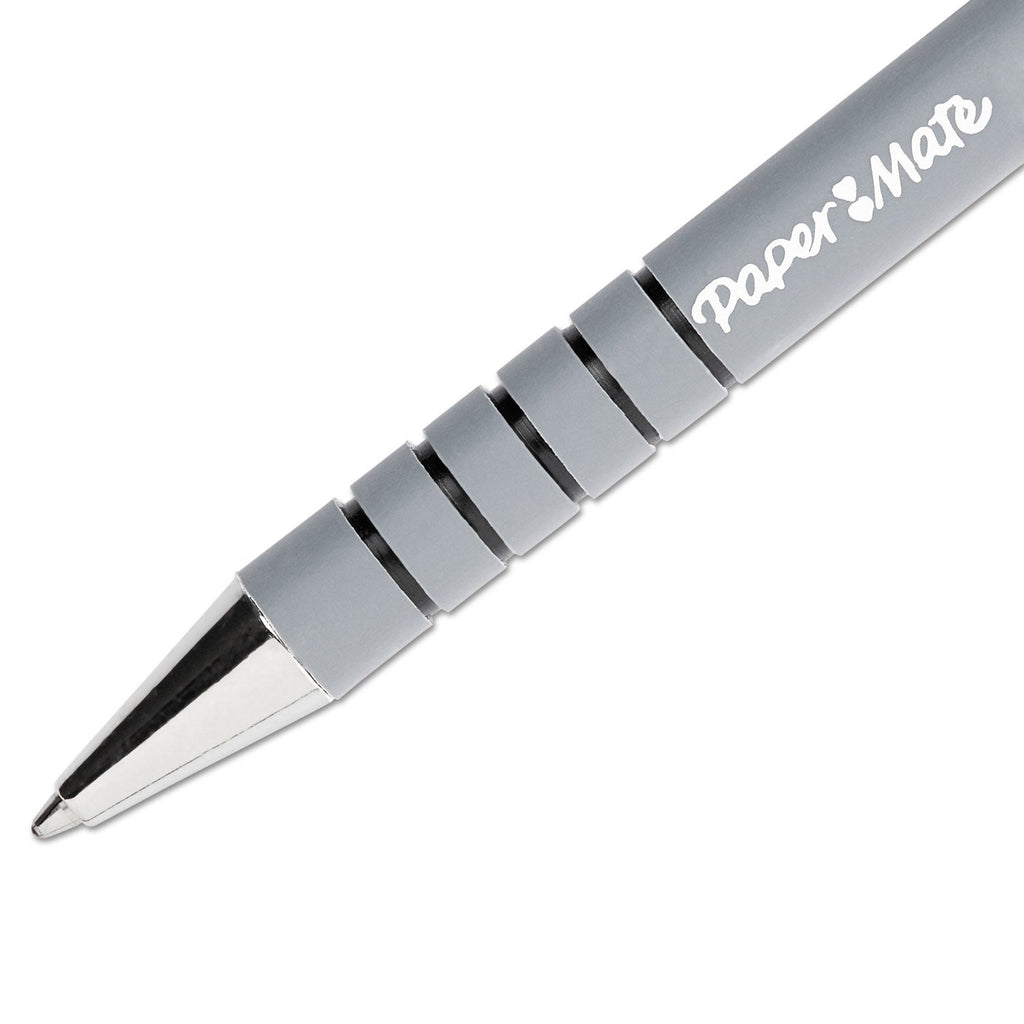 Paper Mate FlexGrip Ultra Ballpoint Pen, Retractable, Medium 1 mm, Black Ink, Black/Gray Barrel, Dozen