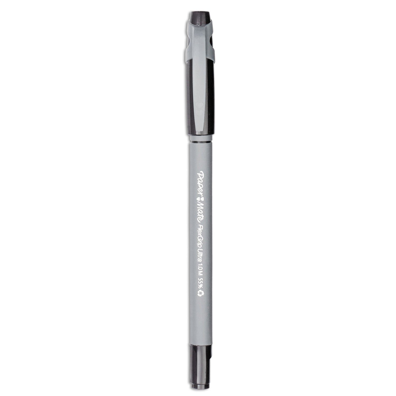 Paper Mate FlexGrip Ultra Ballpoint Pen, Stick, Medium 1 mm, Black Ink, Gray Barrel, Dozen