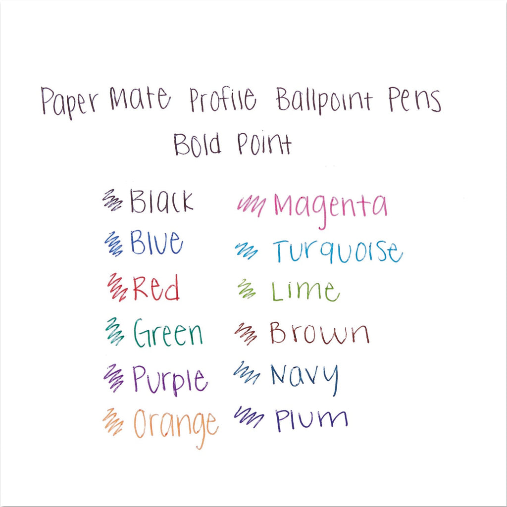 Paper Mate Profile Ballpoint Pen, Retractable, Bold 1.4 mm, Purple Ink, Purple Barrel, Dozen