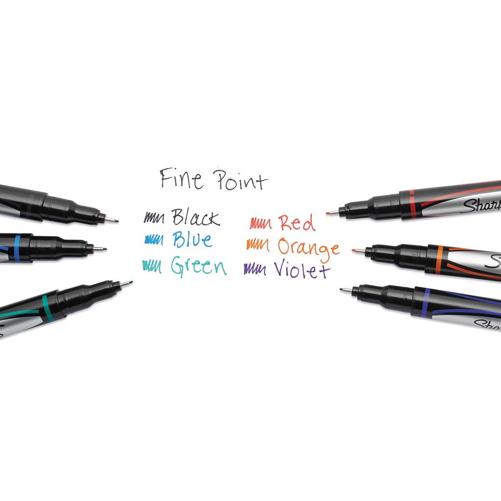 Sharpie Water-Resistant Ink Porous Point Pen, Stick, Fine 0.4 mm, Blue Ink, Black/Gray/Blue Barrel, Dozen