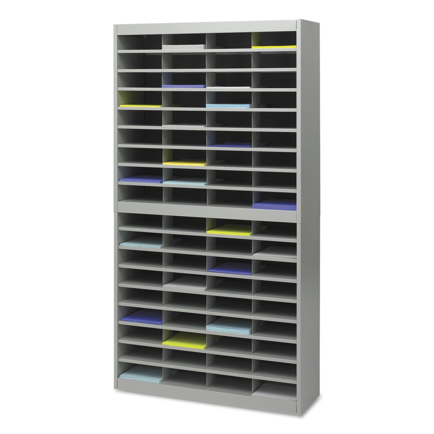 Safco Steel/Fiberboard E-Z Stor Sorter, 72 Compartments, 37.5 x 12.75 x 71, Gray