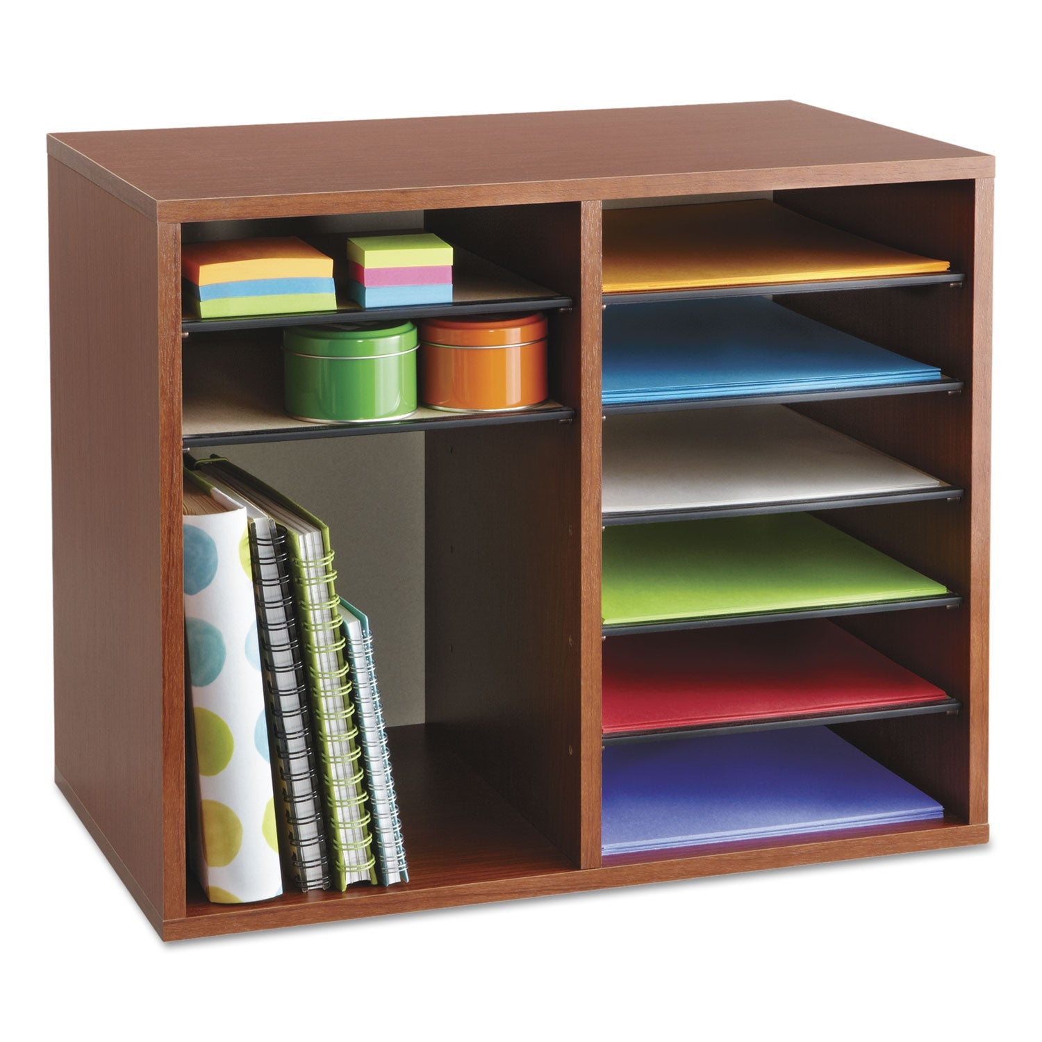 Safco Fiberboard Literature Sorter, 12 Compartments, 19.63 x 11.88 x 16.13, Cherry