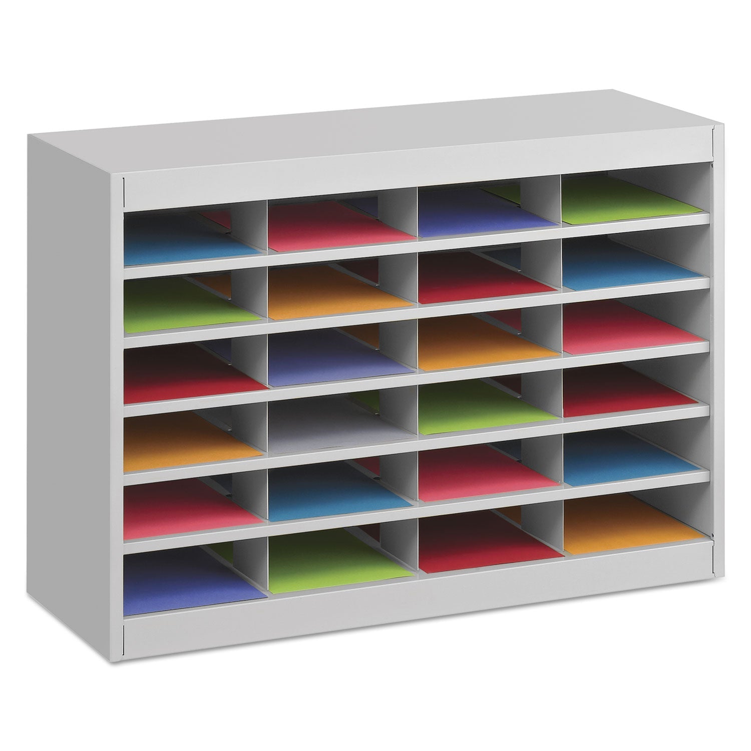 Safco Steel/Fiberboard E-Z Stor Sorter, 24 Compartments, 37.5 x 12.75 x 25.75, Gray