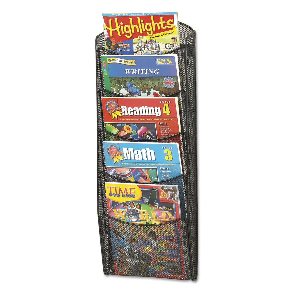 Safco Onyx Mesh Literature Rack, Five Compartments, 10.25w x 3.5d x 28.33h, Black