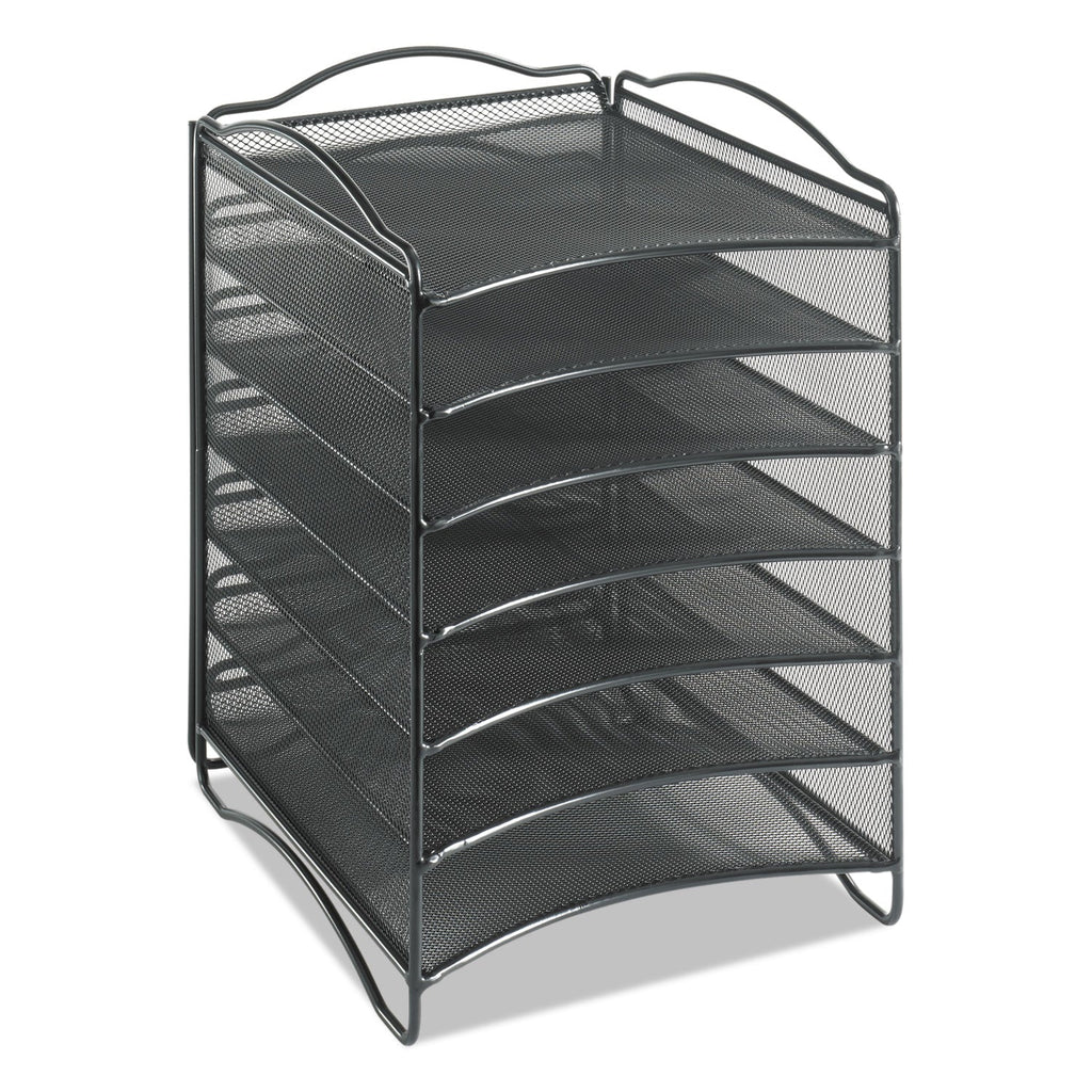 Safco Onyx Steel Mesh Lliterature Sorter, Six Compartments, 10.25 x 12.75 x 15.25, Black