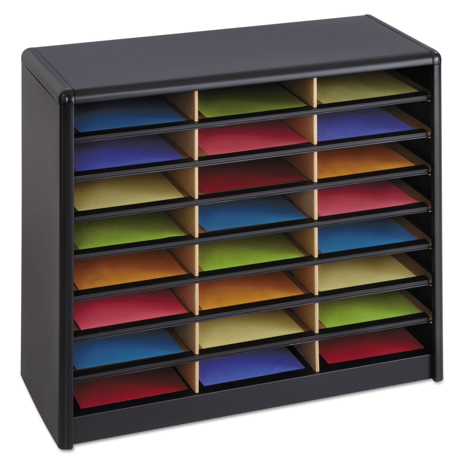Safco Steel/Fiberboard Literature Sorter, 24 Compartments, 32.25 x 13.5 x 25.75, Black