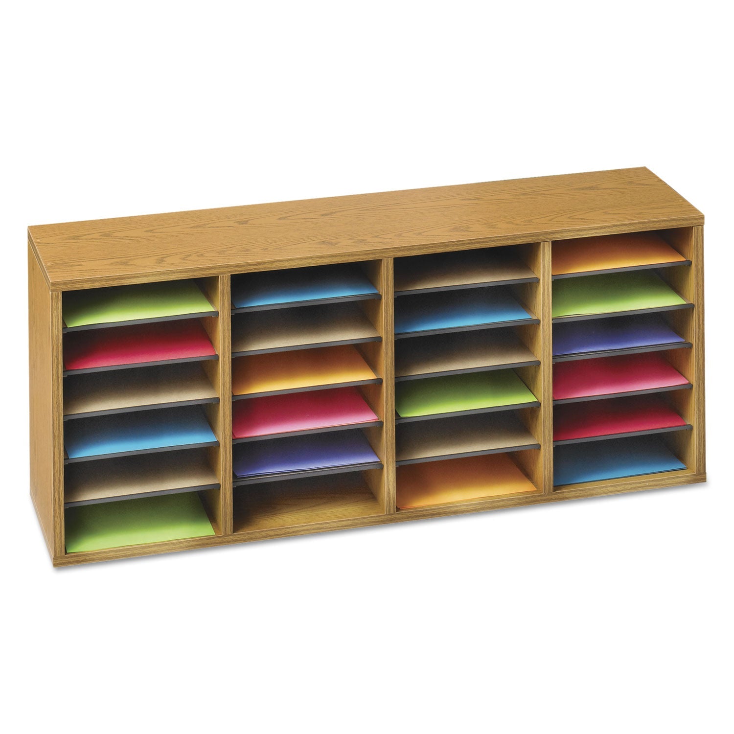 Safco Wood/Laminate Sorter, 24 Compartments, 39.25 x 11.75 x 16.25, Medium Oak