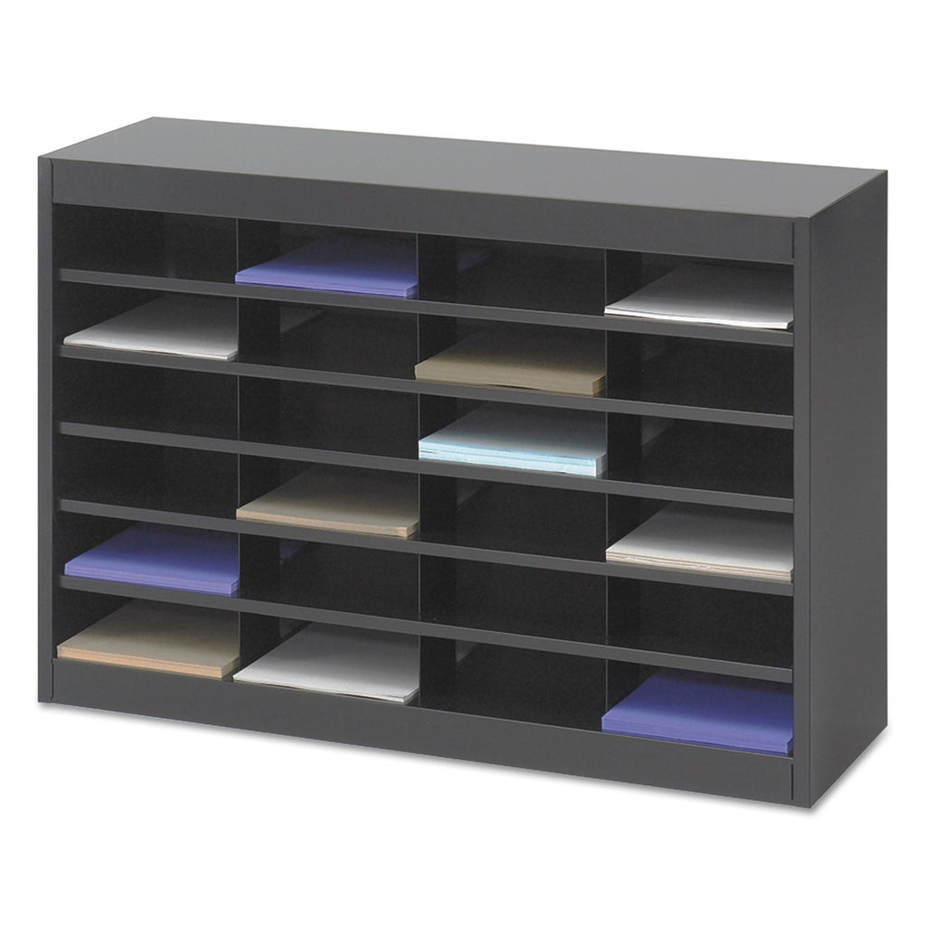 Safco Steel/Fiberboard E-Z Stor Sorter, 24 Compartments, 37.5 x 12.75 x 25.75, Black