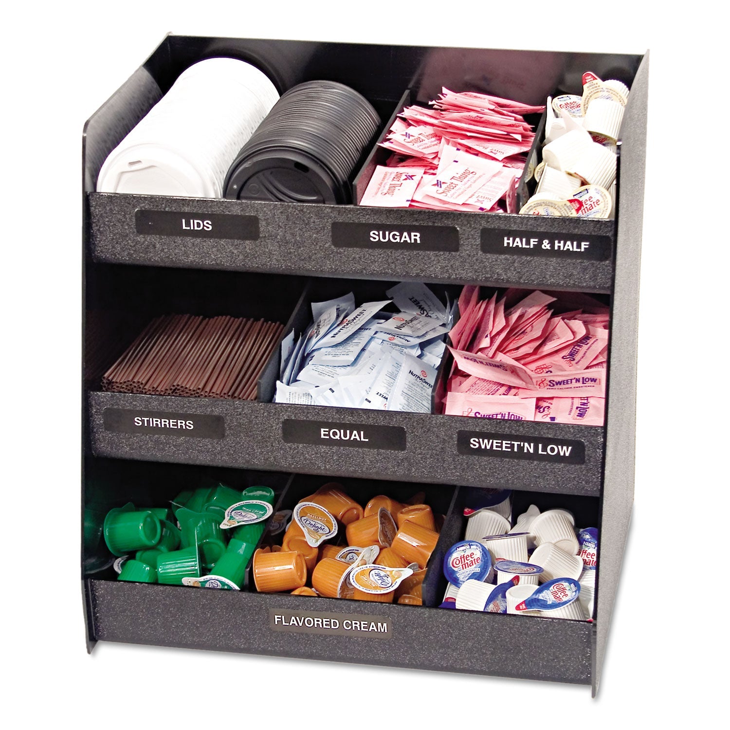 Vertiflex Vertical Condiment Organizer, 9 Compartments, 14.5 x 11.75 x 15, Black