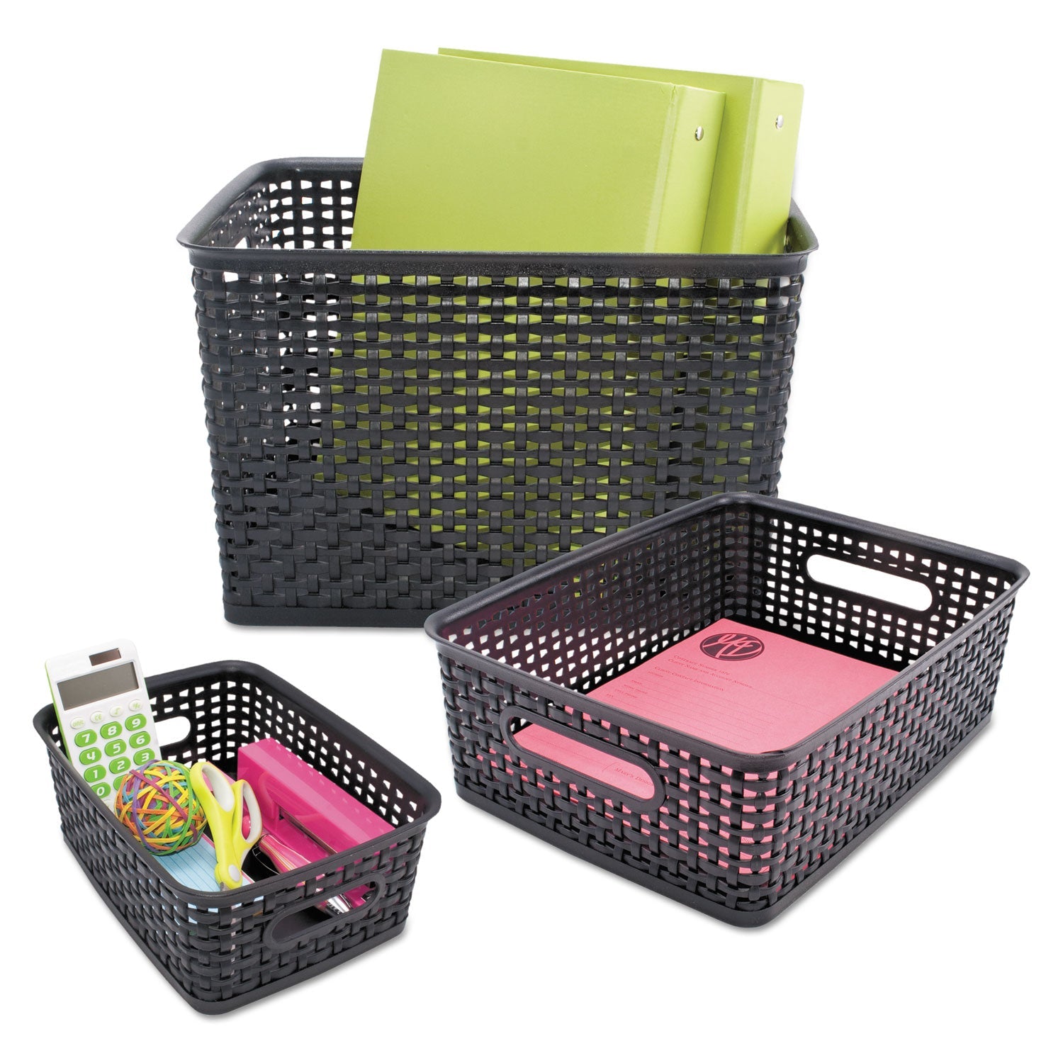 Advantus Weave Bins, 13.88 x 10.5 x 8.75, Black, 2/Pack