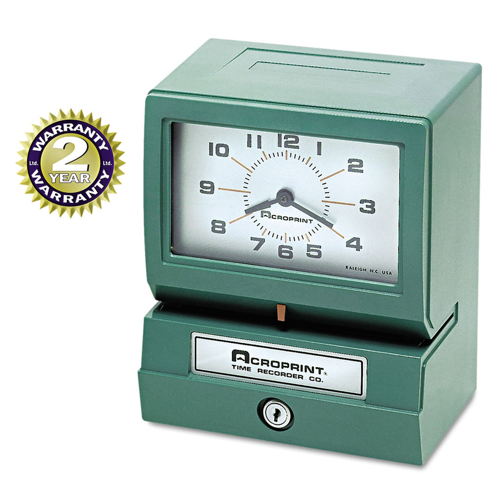 Acroprint Model 150 Heavy-Duty Time Recorder, Automatic Operation, Month/Date/1-12 Hours/Minutes, Green
