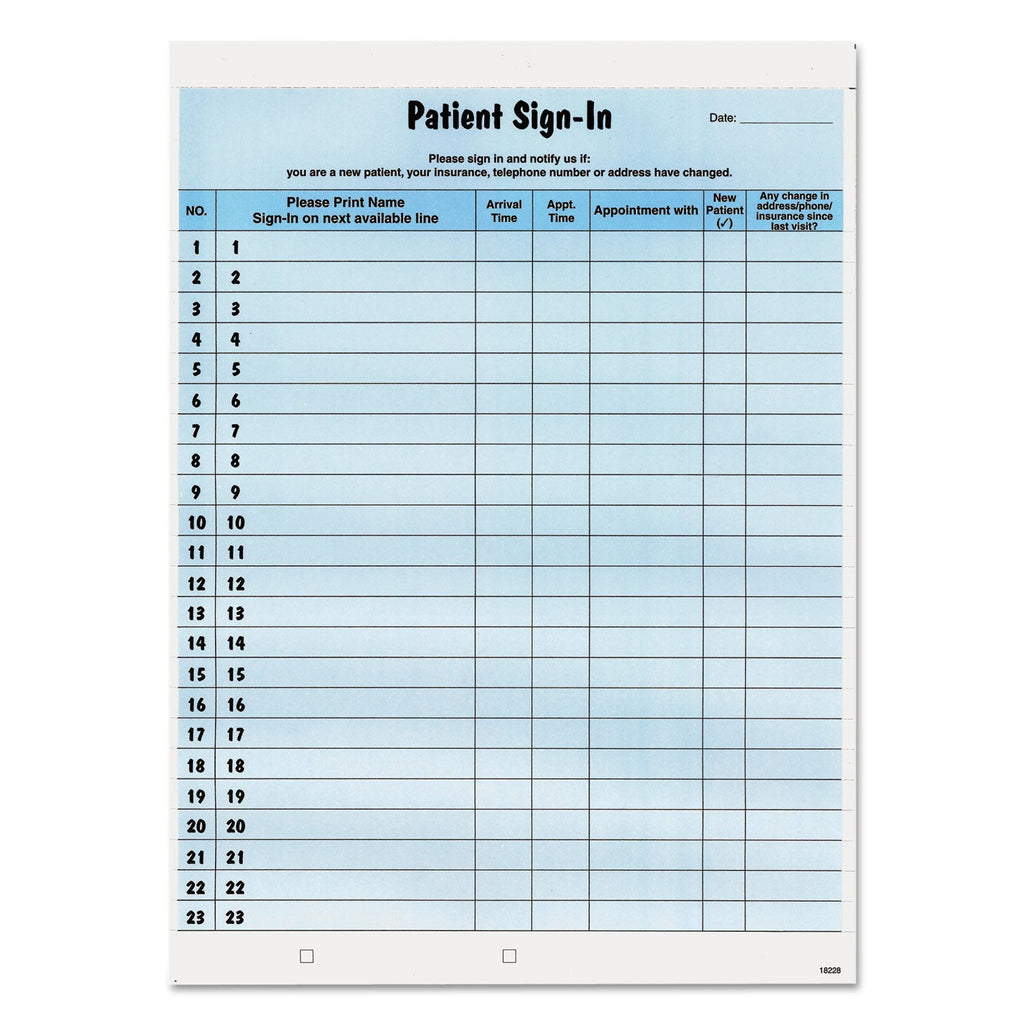Tabbies Patient Sign-In Label Forms, Two-Part Carbon, 8.5 x 11.63, Blue, 1/Page, 125 Forms