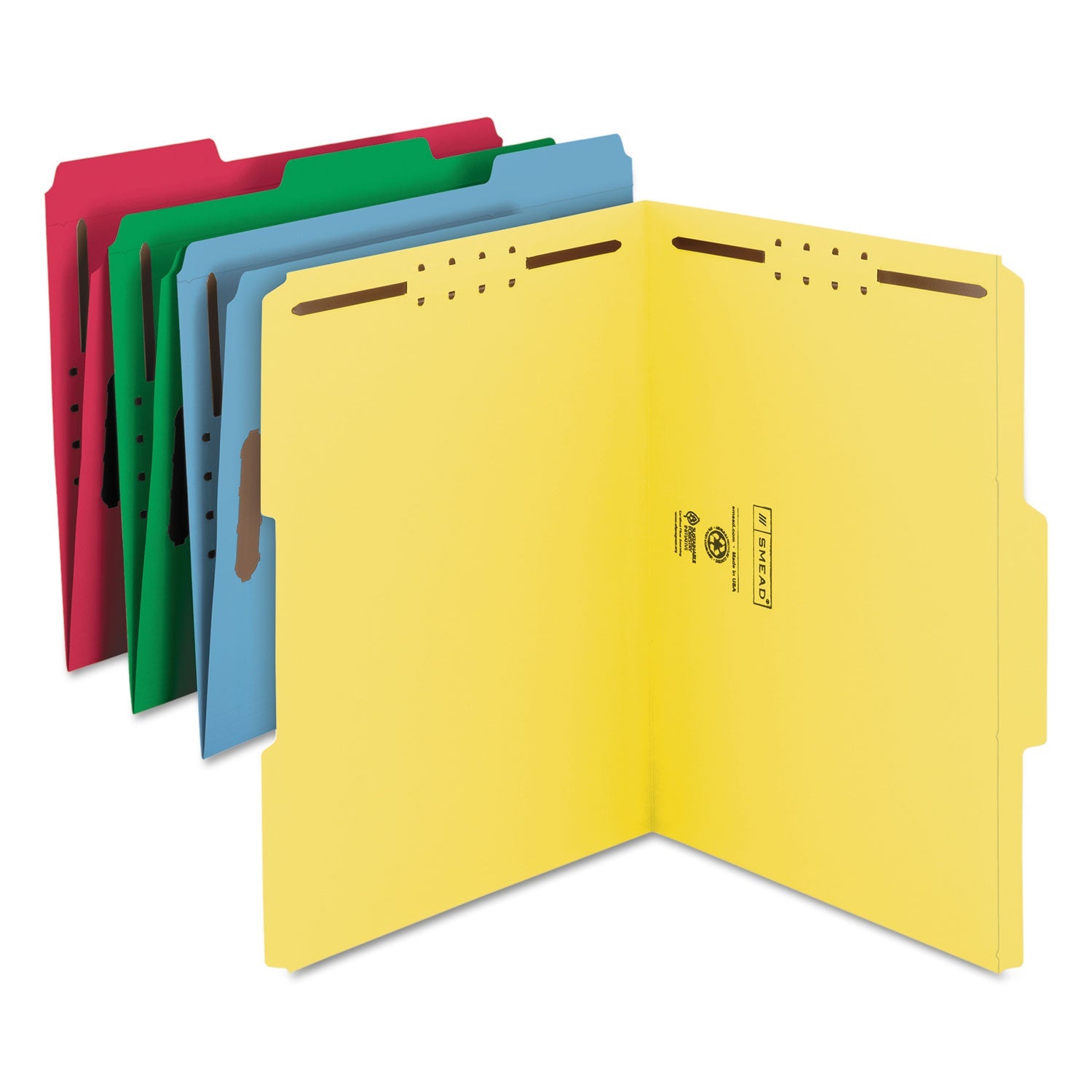 Smead Top Tab Colored Fastener Folders, 2 Fasteners, Letter Size, Assorted Exterior, 50/Box