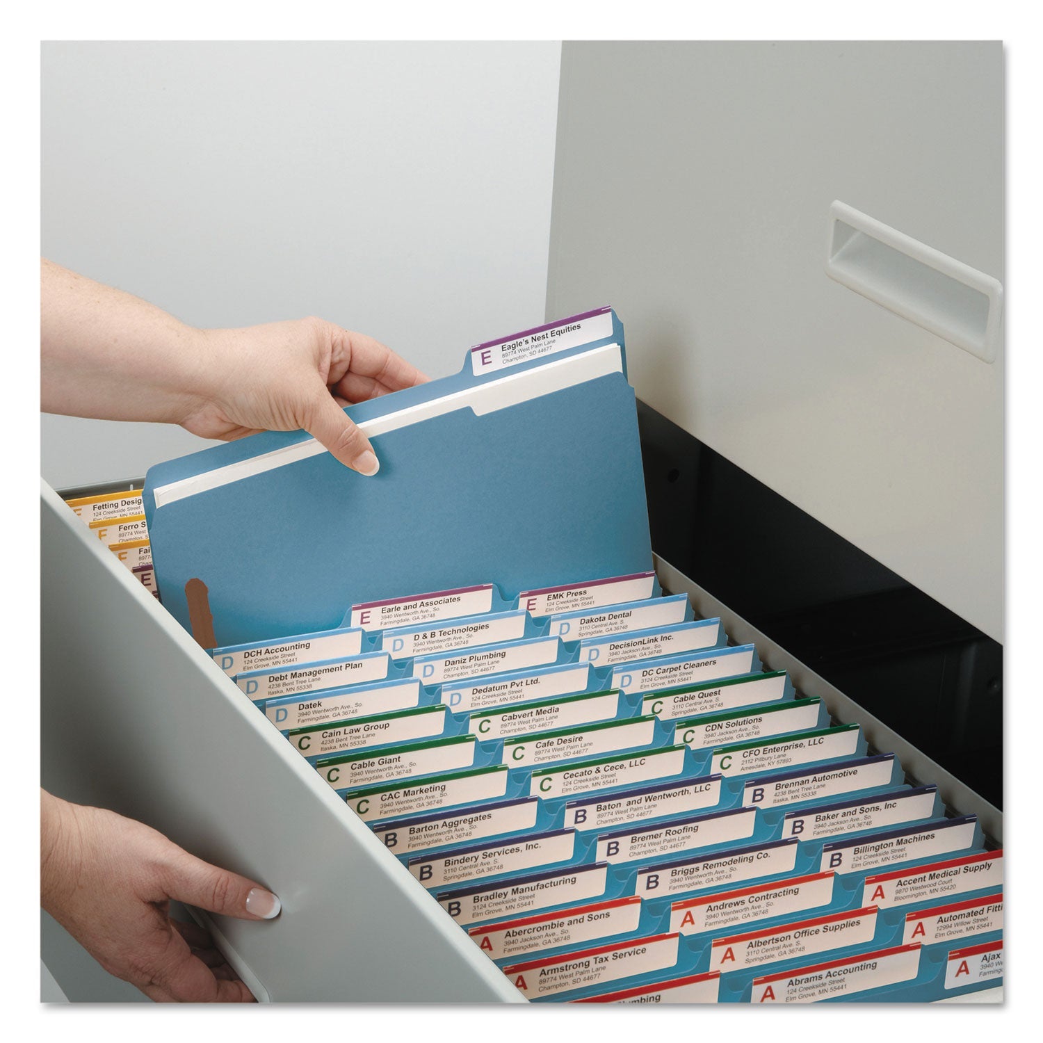 Smead WaterShed CutLess Reinforced Top Tab Fastener Folders, 2 Fasteners, Letter Size, Blue Exterior, 50/Box