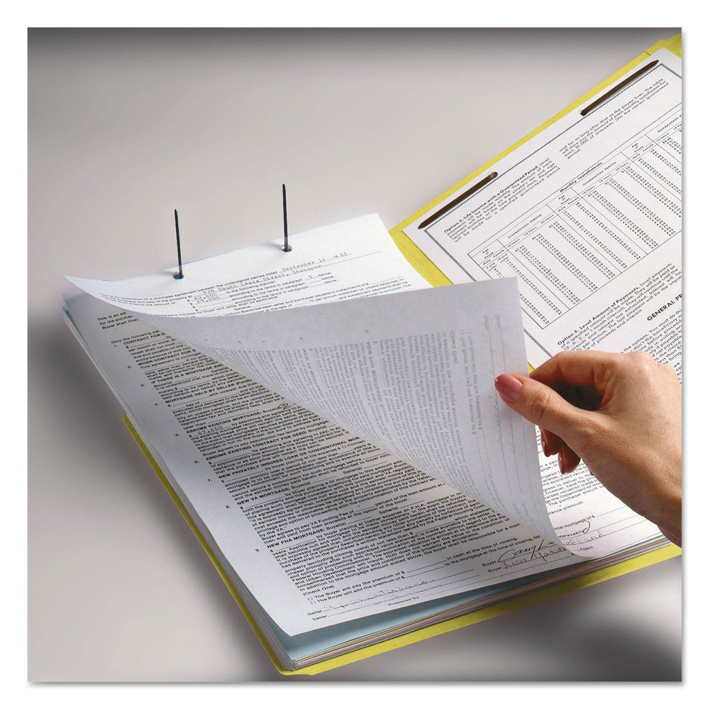Smead WaterShed CutLess Reinforced Top Tab Fastener Folders, 2 Fasteners, Letter Size, Yellow Exterior, 50/Box