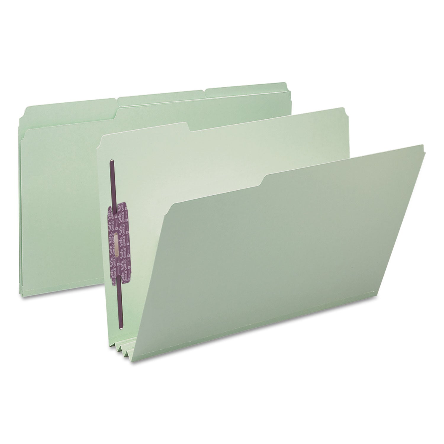 Smead Recycled Pressboard Folders with Two SafeSHIELD Coated Fasteners, 3" Expansion, 1/3-Cut Tabs, Legal Size, Gray-Green, 25/Box