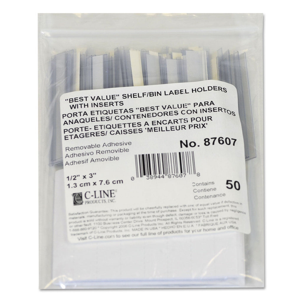 C-Line Self-Adhesive Label Holders, Top Load, 0.5 x 3, Clear, 50/Pack