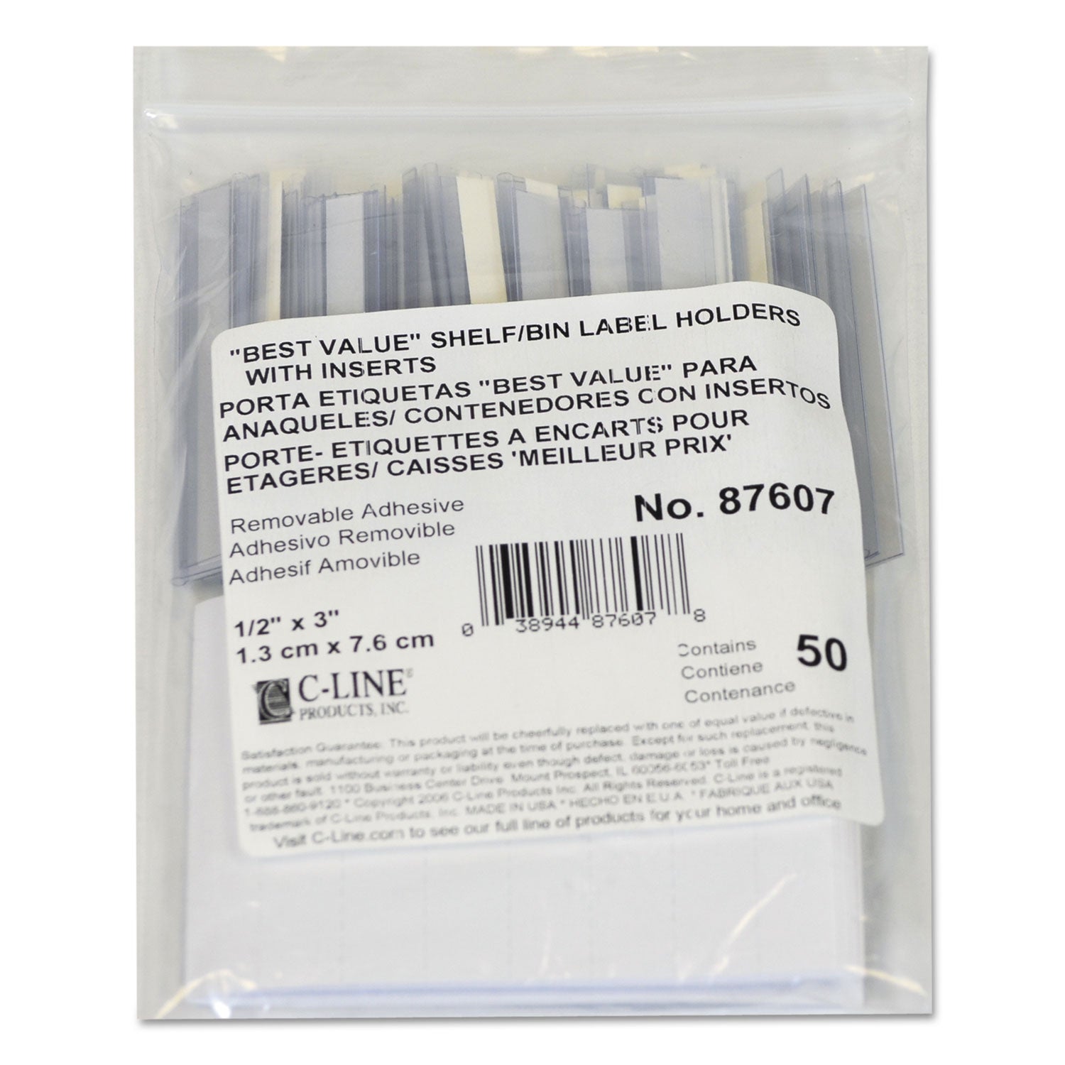 C-Line Self-Adhesive Label Holders, Top Load, 0.5 x 3, Clear, 50/Pack