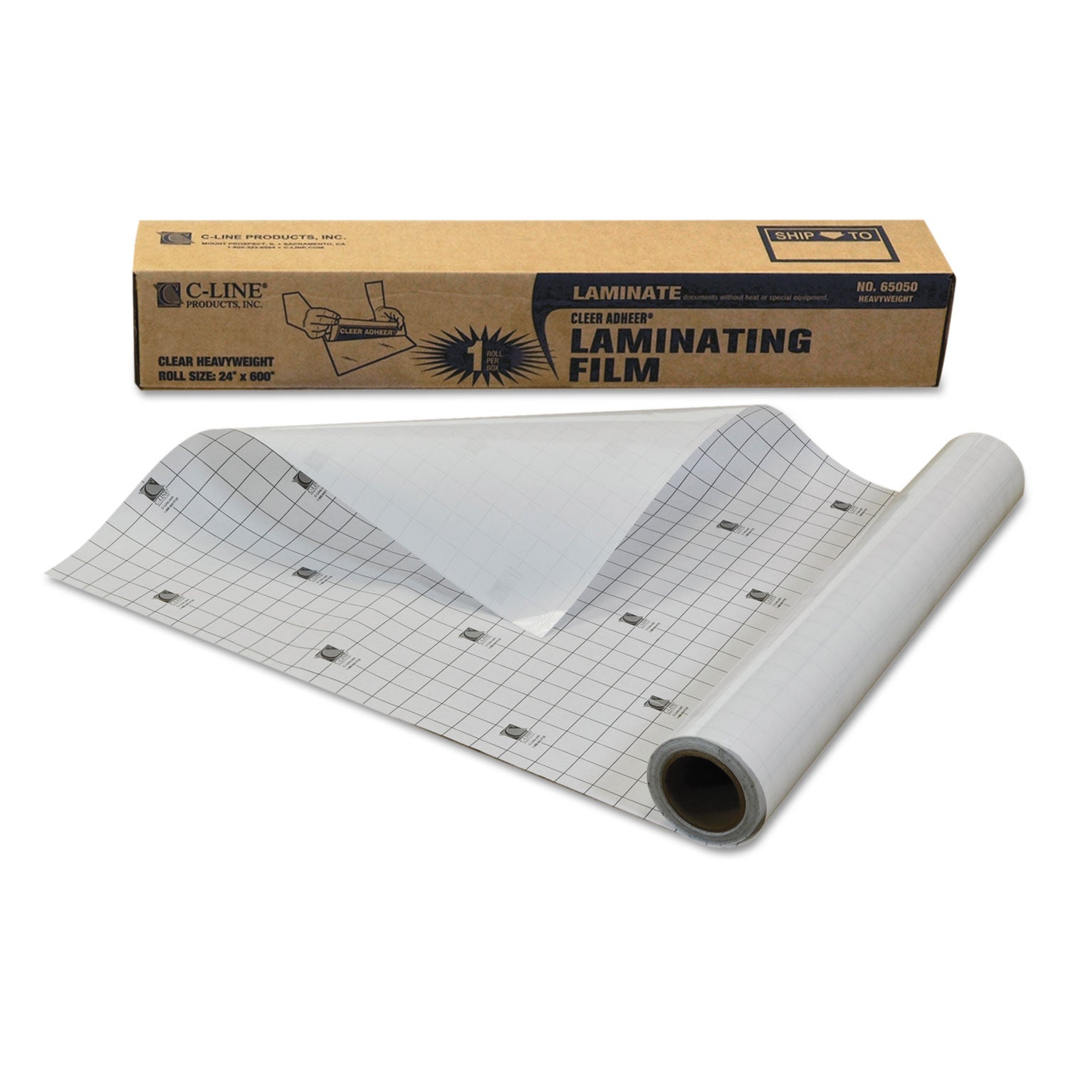 C-Line Cleer Adheer Self-Adhesive Laminating Film, 2 mil, 24" x 50 ft, Gloss Clear
