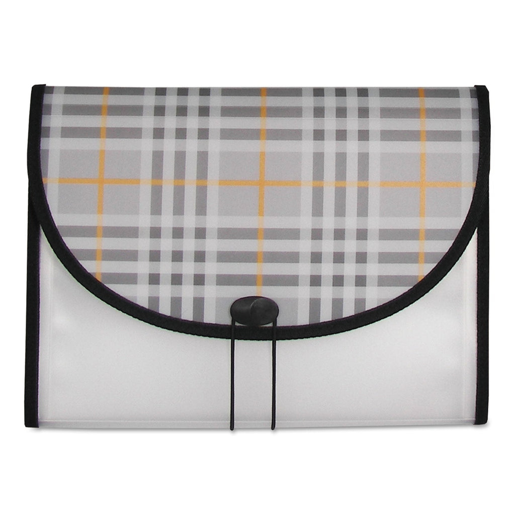 C-Line Plaid Design Expanding Files, 1.5" Expansion, 13 Sections, Cord/Hook Closure, 1/6-Cut Tabs, Letter Size, Gray Plaid