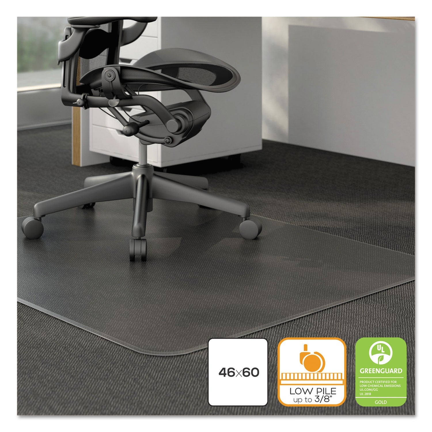Alera Moderate Use Studded Chair Mat for Low Pile Carpet, 46 x 60, Rectangular, Clear
