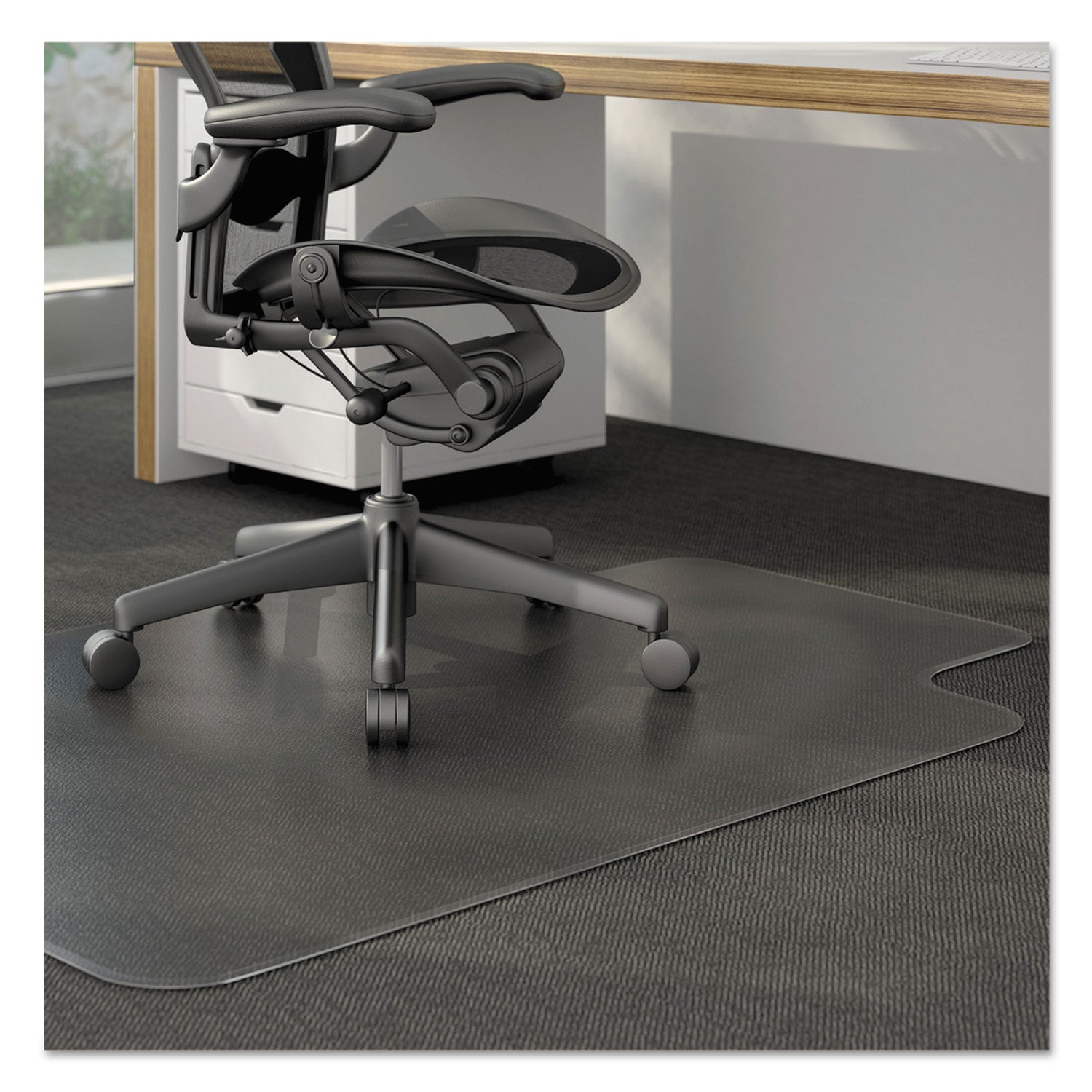 Alera Moderate Use Studded Chair Mat for Low Pile Carpet, 45 x 53, Wide Lipped, Clear
