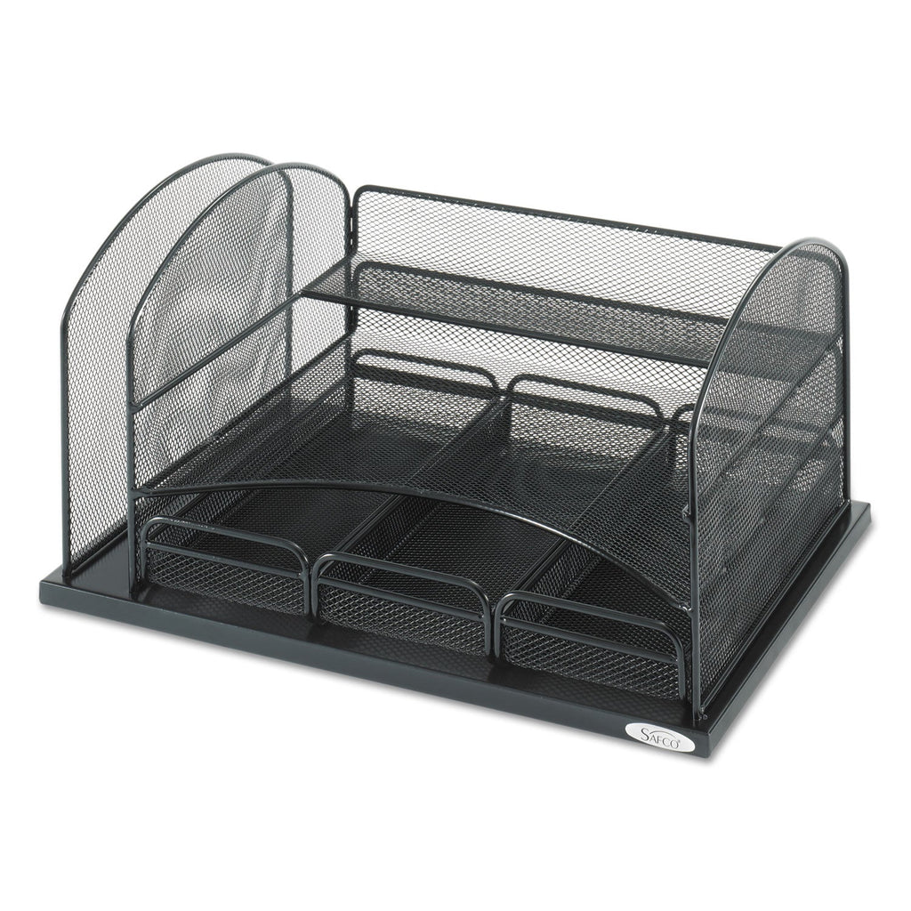 Safco Onyx Organizer with 3 Drawers, 6 Compartments, Steel, 16 x 11.5 x 8.25, Black
