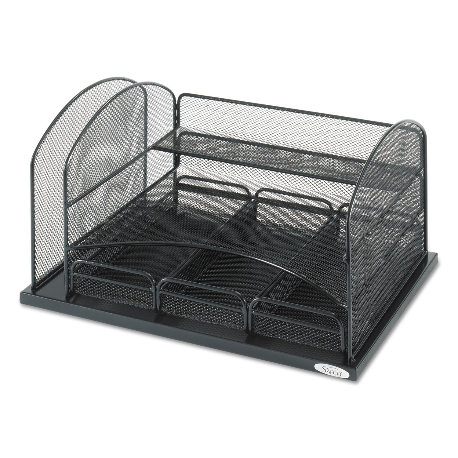 Safco Onyx Organizer with 3 Drawers, 6 Compartments, Steel, 16 x 11.5 x 8.25, Black
