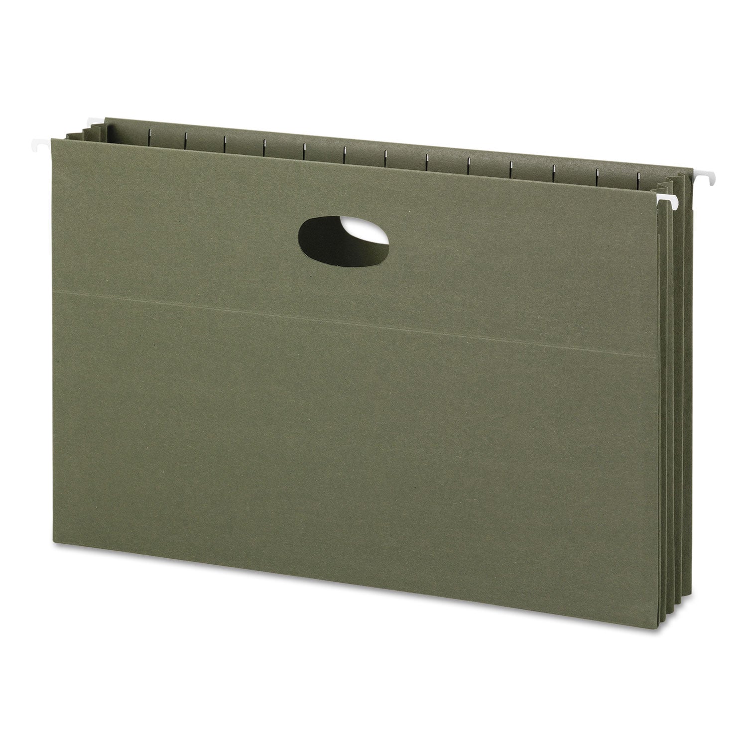 Smead 100% Recycled Hanging Pockets with Full-Height Gusset, 1 Section, 3.5" Capacity, Legal Size, Standard Green, 10/Box