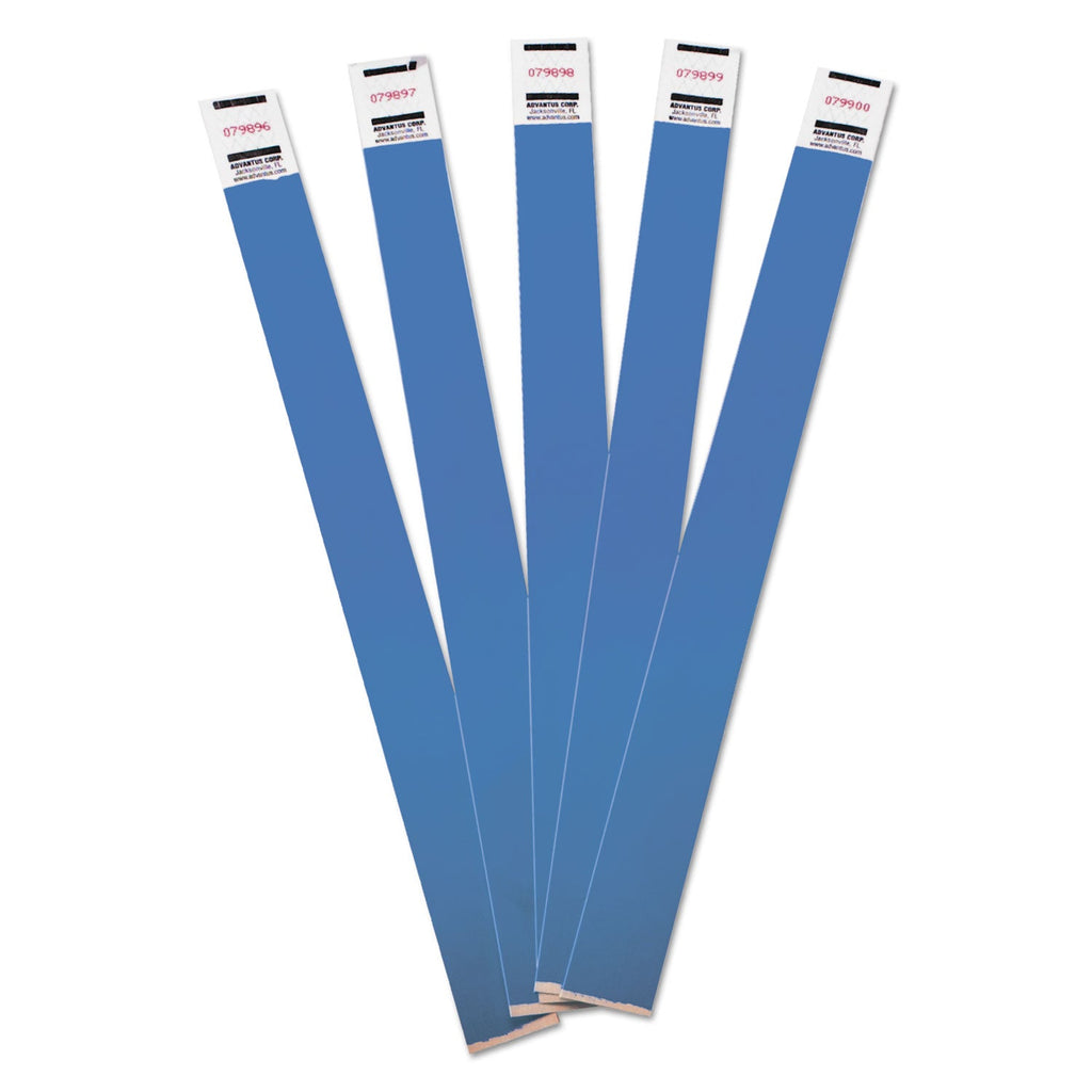 Advantus Crowd Management Wristbands, Sequentially Numbered, 9.75" x 0.75", Blue, 500/Pack