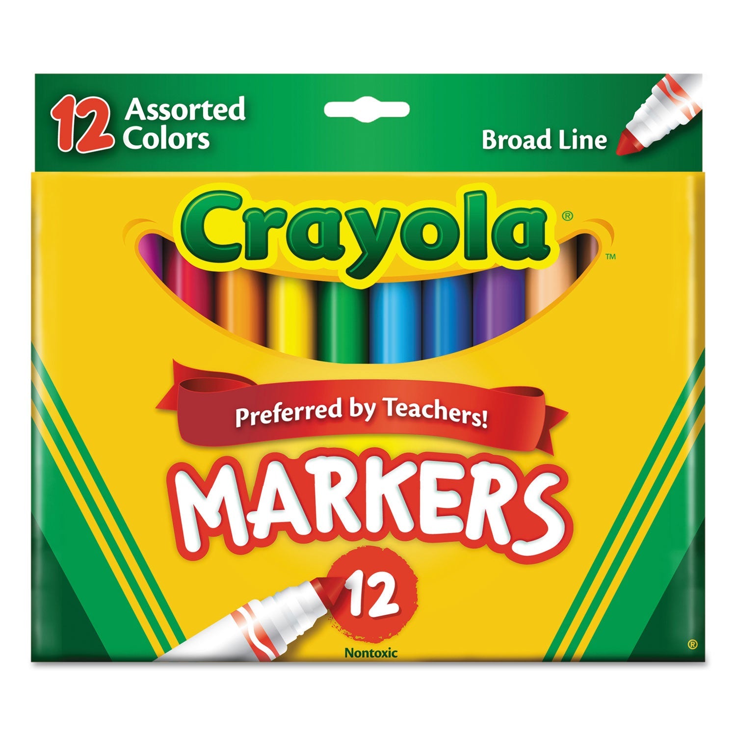 Crayola Non-Washable Marker, Broad Bullet Tip, Assorted Classic Colors, Dozen