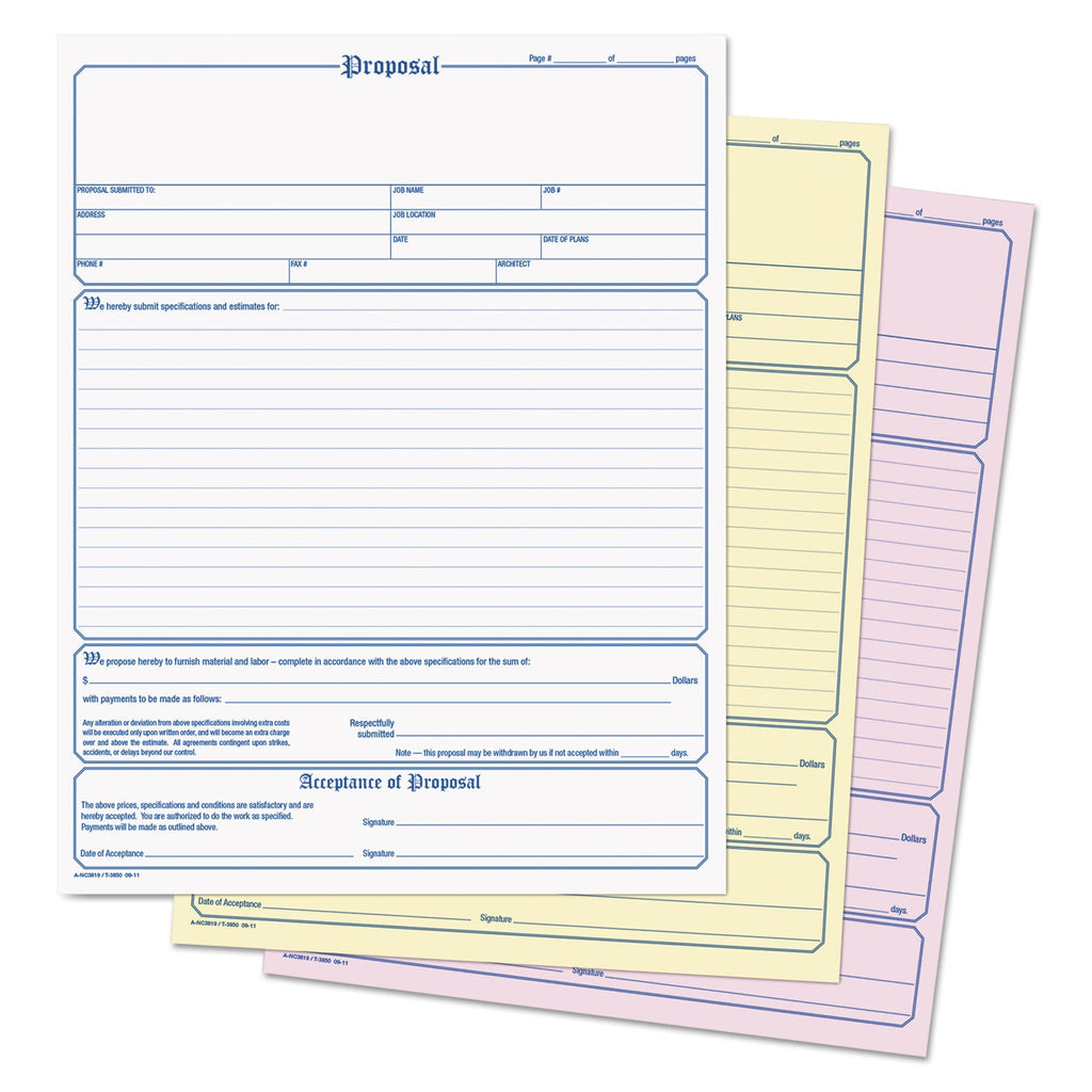 Adams Contractor Proposal Form, Three-Part Carbonless, 8.5 x 11.44, 1/Page, 50 Forms
