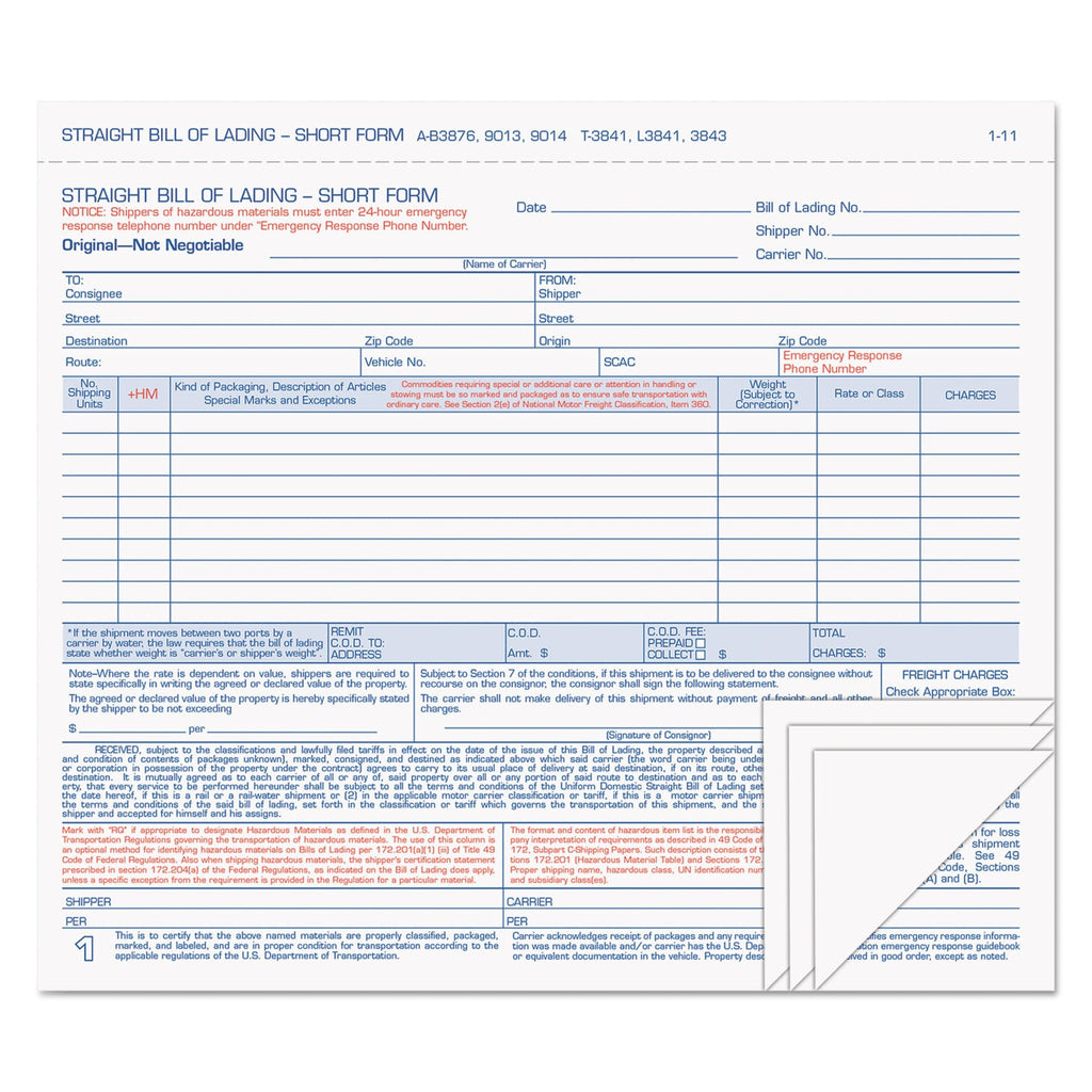 TOPS Hazardous Material Short Form, Four-Part Carbonless, 8.5 x 7, 1/Page, 50 Forms