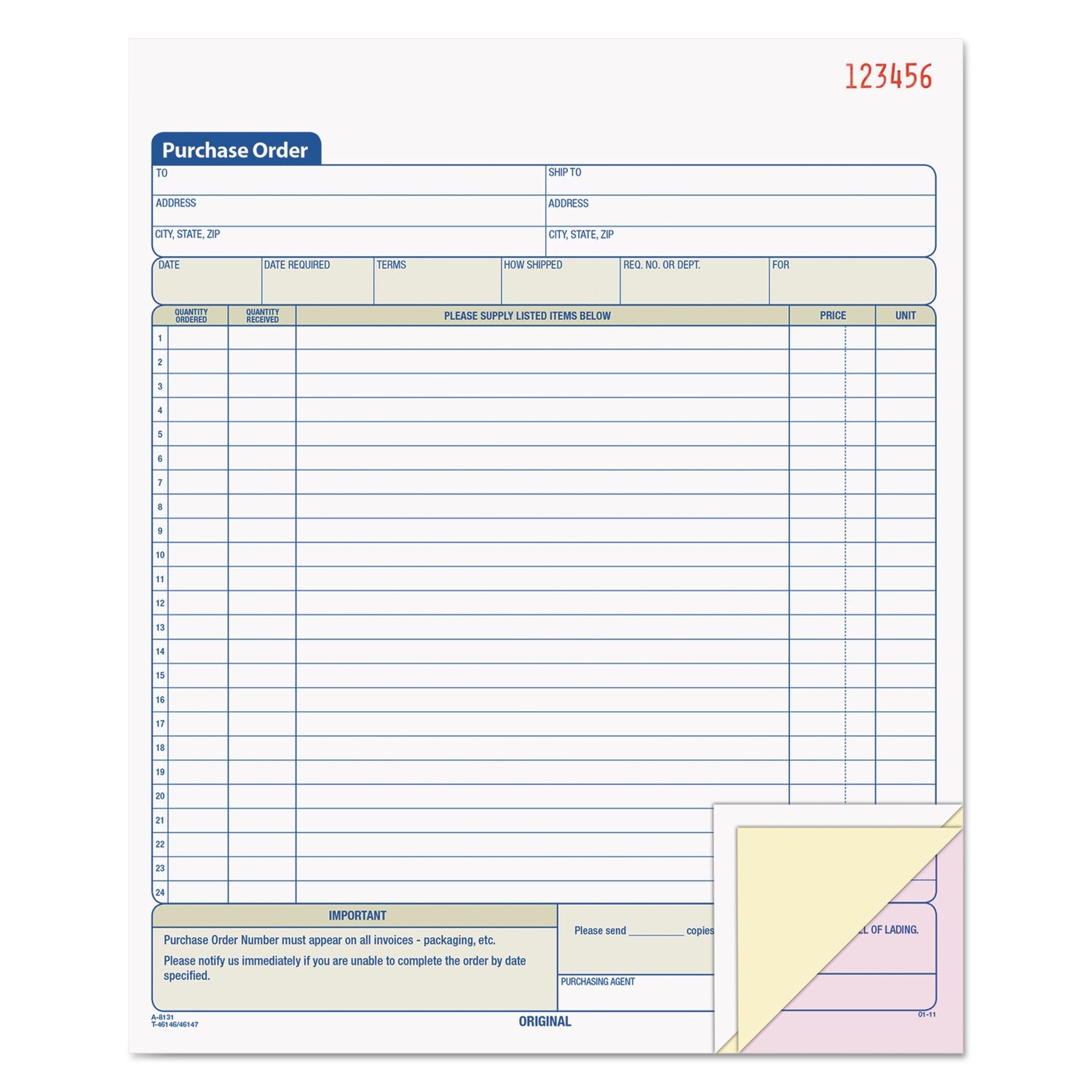TOPS Purchase Order Book, Three-Part Carbonless, 8.38 x 10.19, 1/Page, 50 Forms