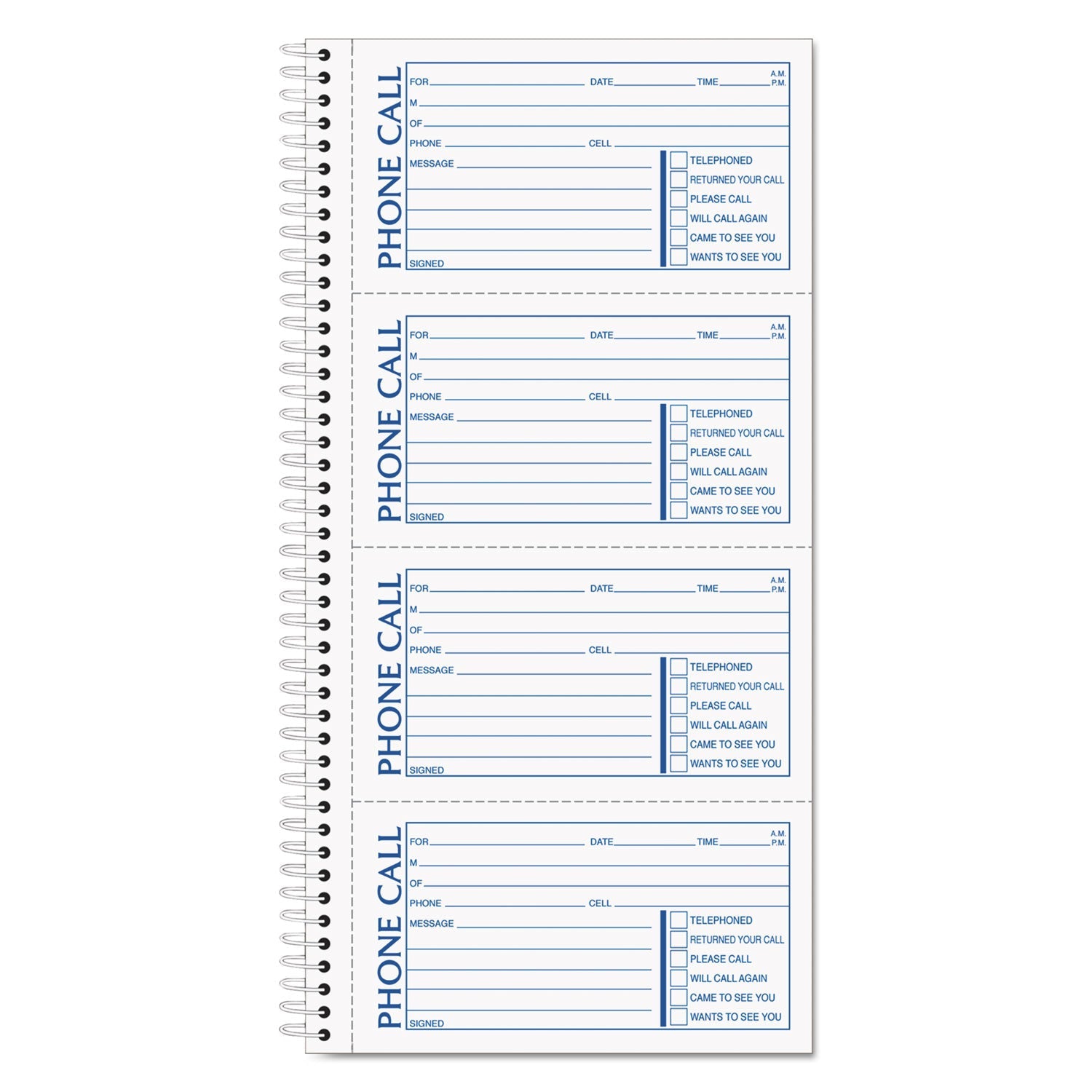 TOPS Spiralbound Message Book, Two-Part Carbonless, 2.75 x 5, 4/Page, 400 Forms