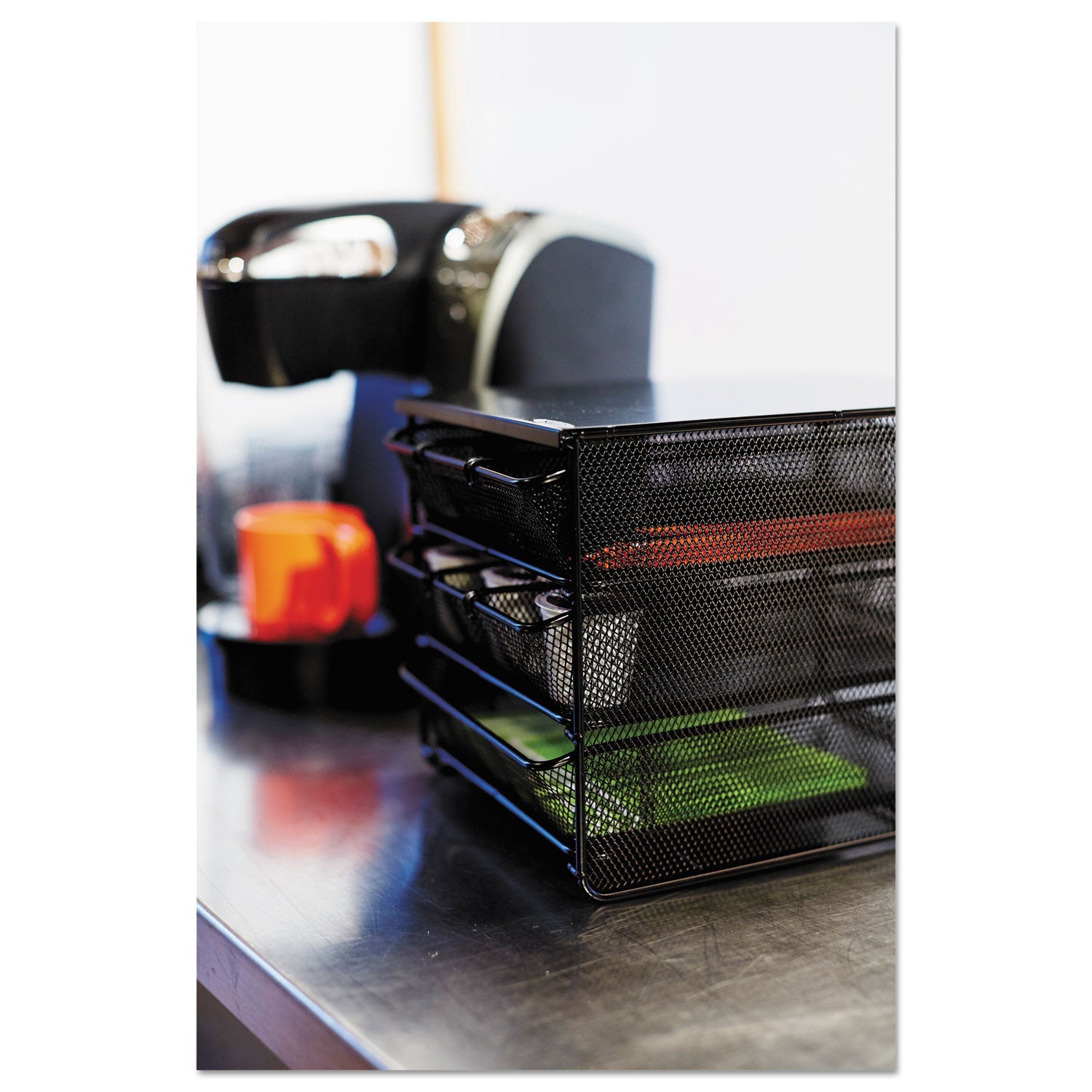 Safco 3 Drawer Hospitality Organizer, 7 Compartments, 11.5 x 8.25 x 8.25, Black