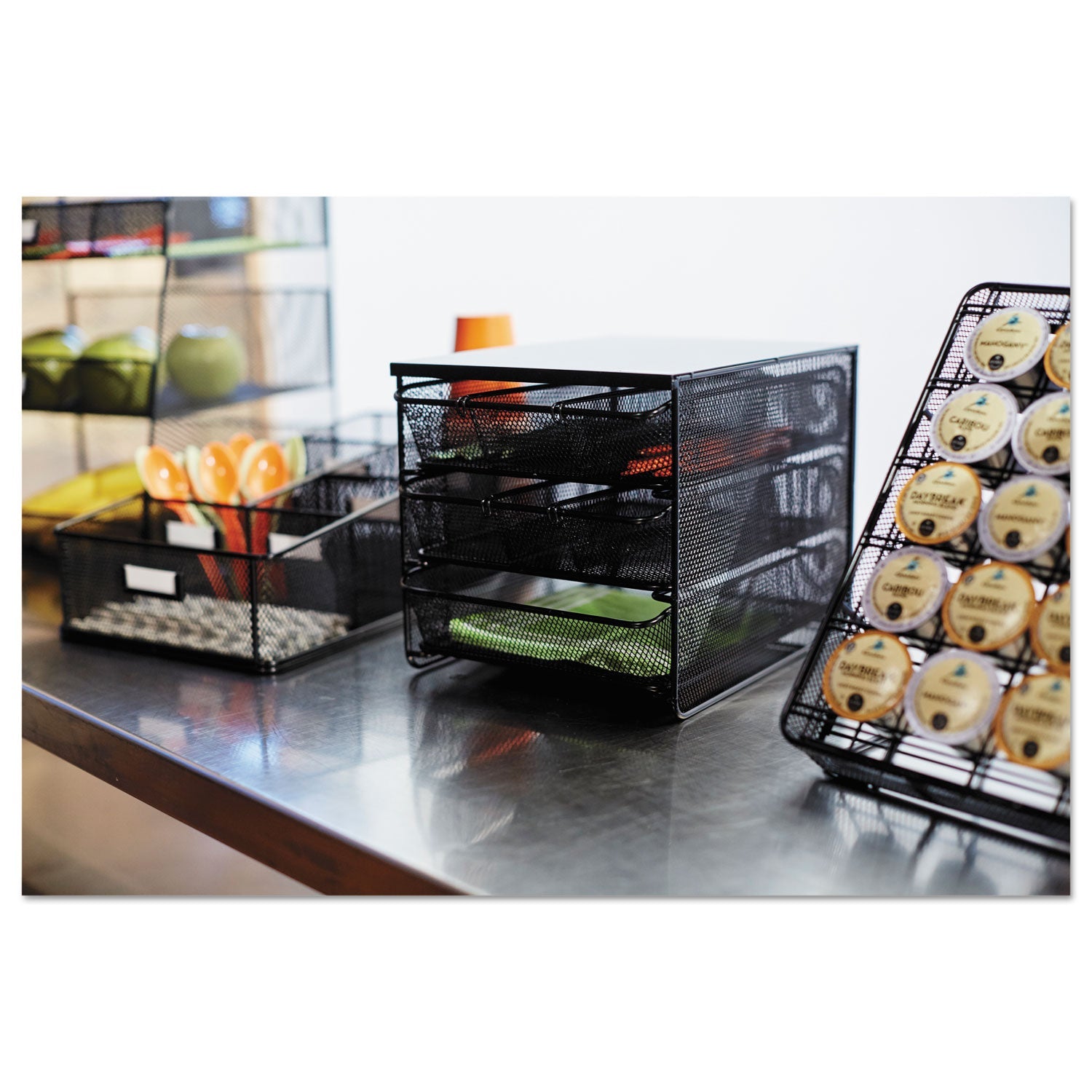 Safco 3 Drawer Hospitality Organizer, 7 Compartments, 11.5 x 8.25 x 8.25, Black