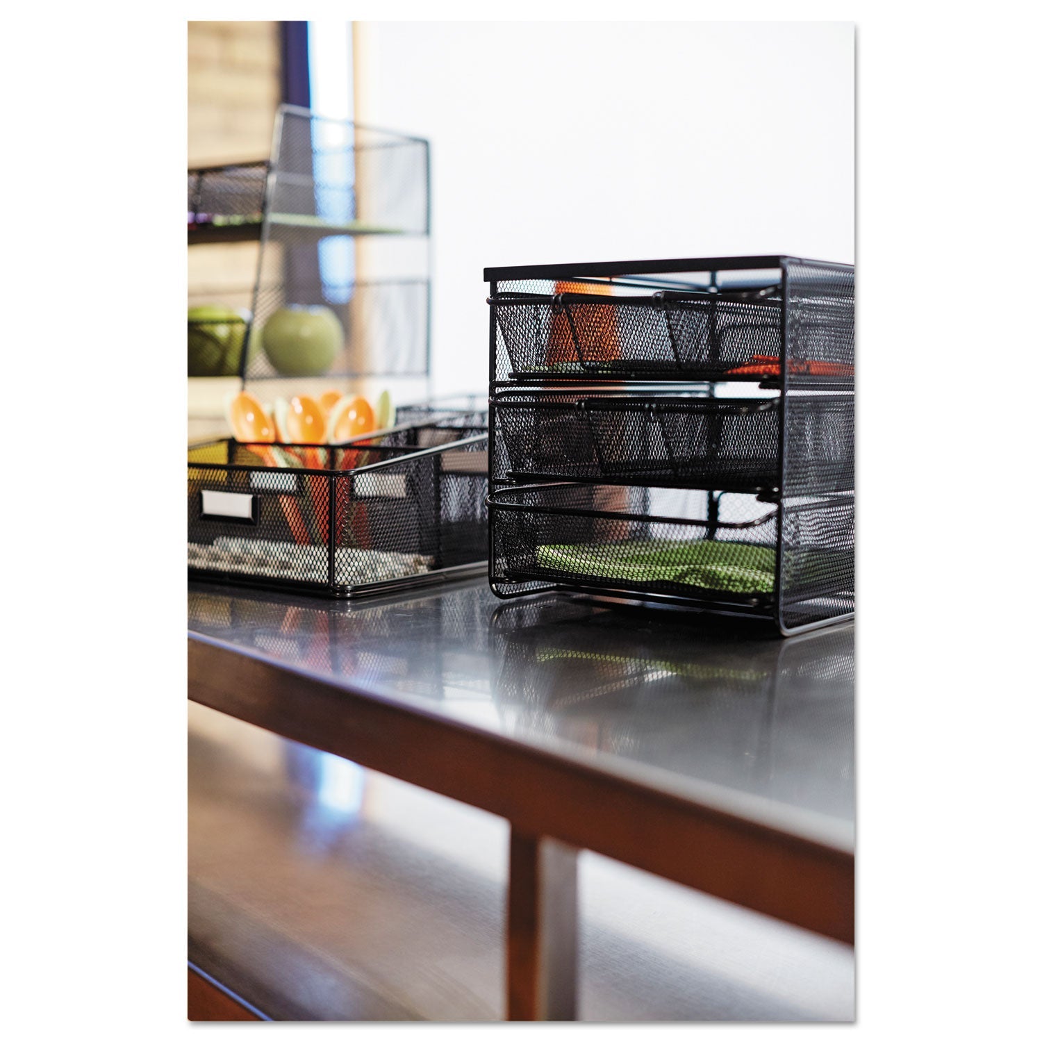 Safco 3 Drawer Hospitality Organizer, 7 Compartments, 11.5 x 8.25 x 8.25, Black